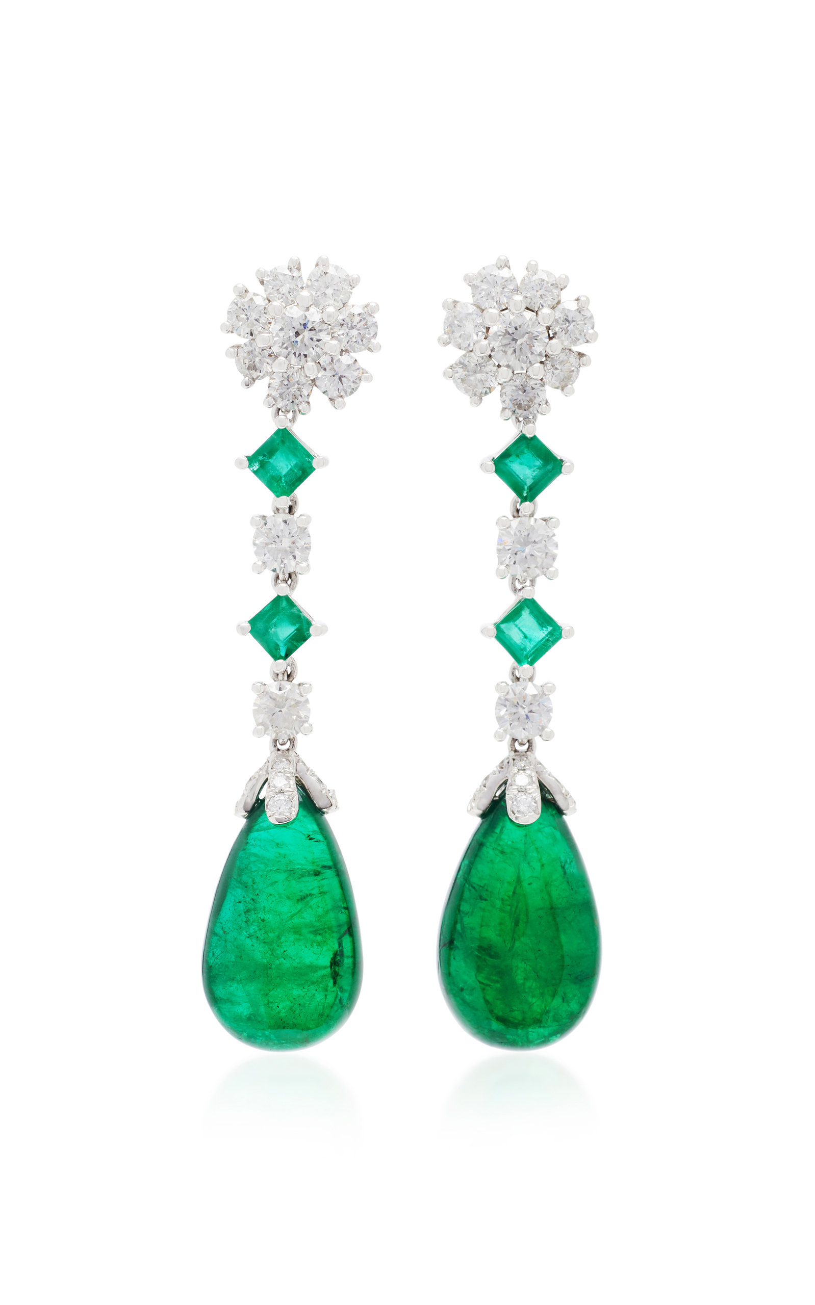 Custom Platinum Emerald and Diamond Earrings