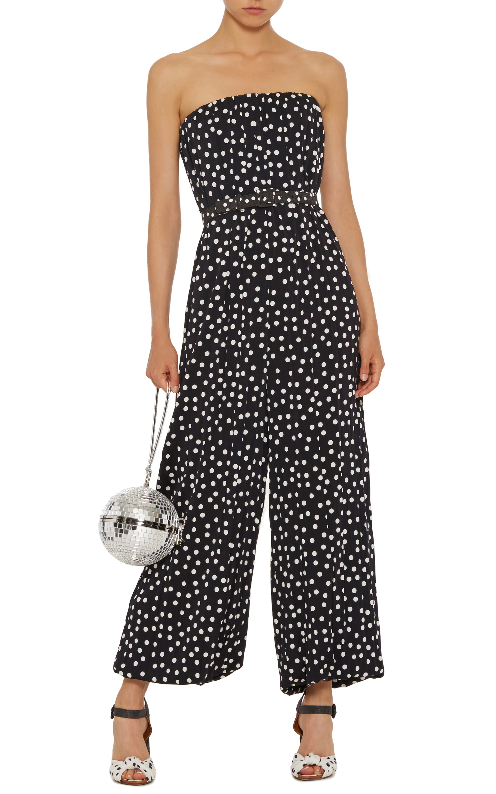 polka dot strapless jumpsuit