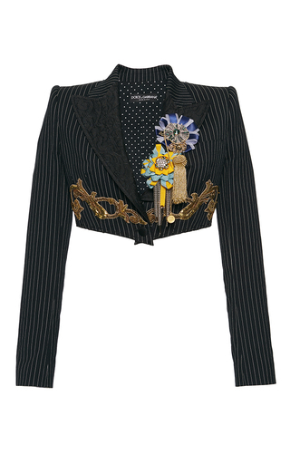 Pinstripe Embroidered Cropped Jacket by Dolce & | Moda Operandi