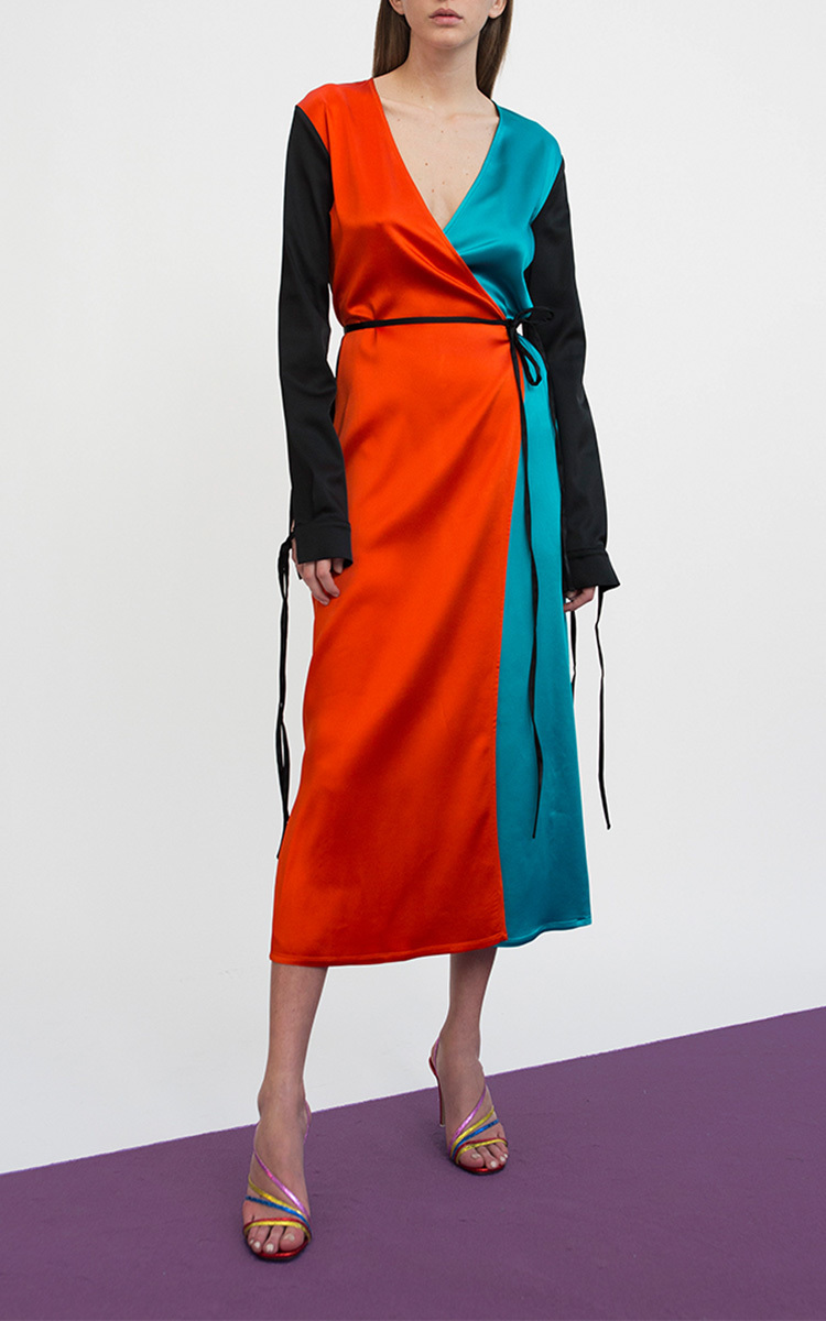 color block wrap dress