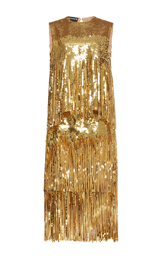 gold sequin fringe dress
