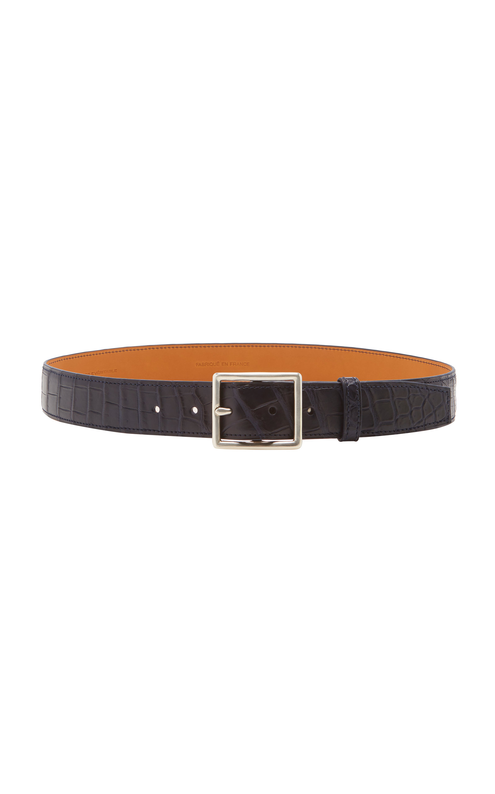 Maison Vaincourt – Womens Exclusive Crocodile Skinny Belt – Navy