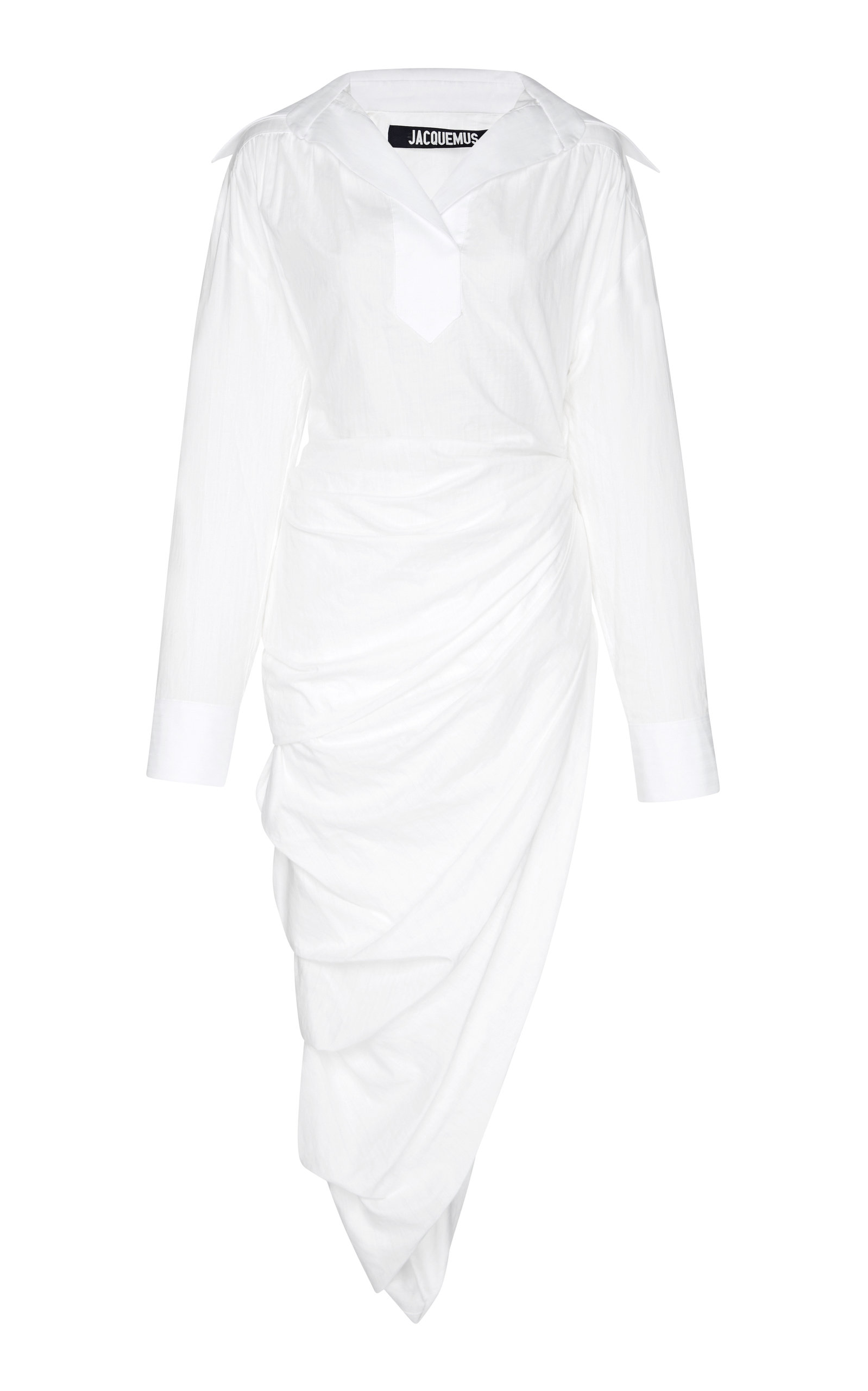 white draped shirt dress