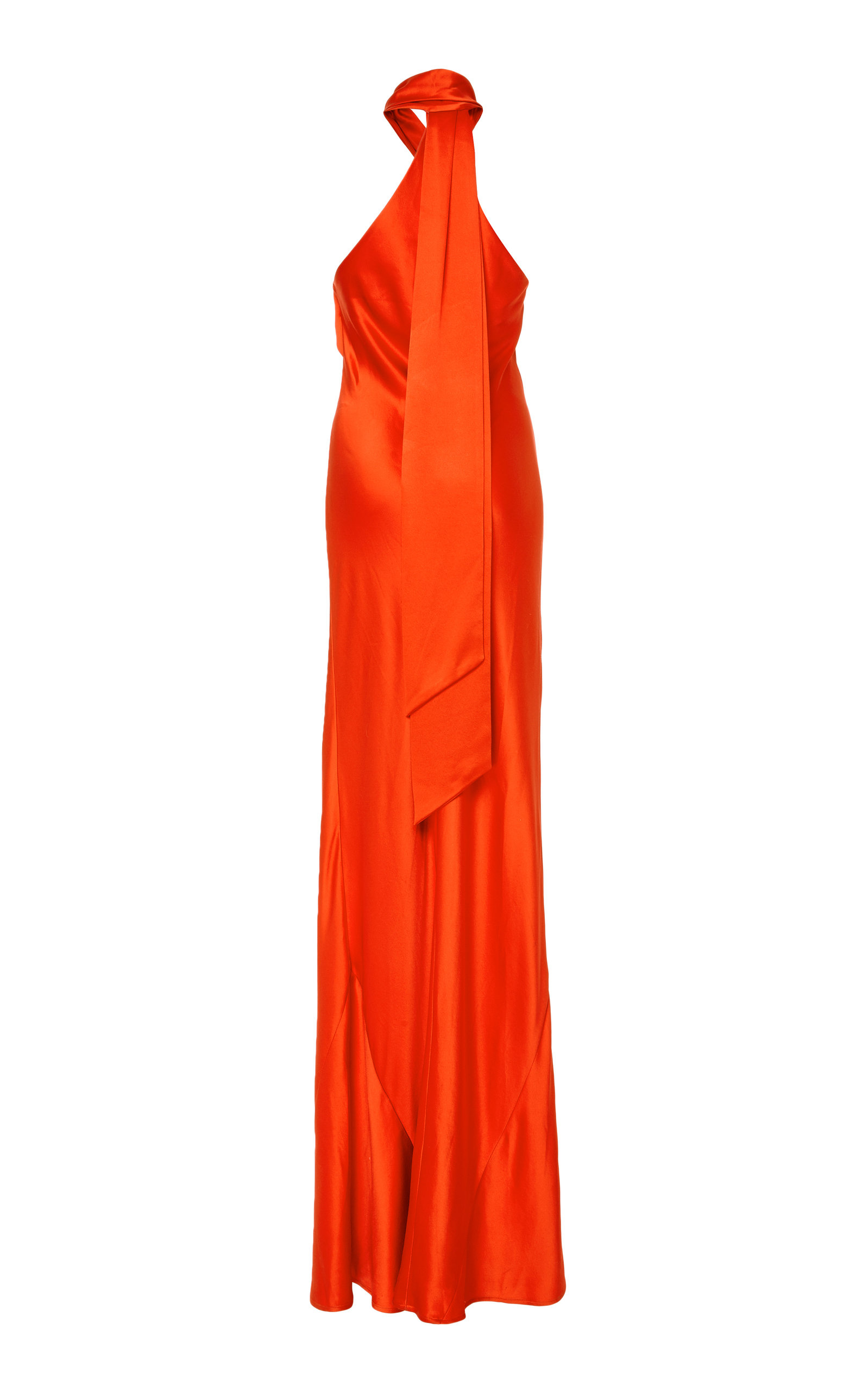 red silk halter dress