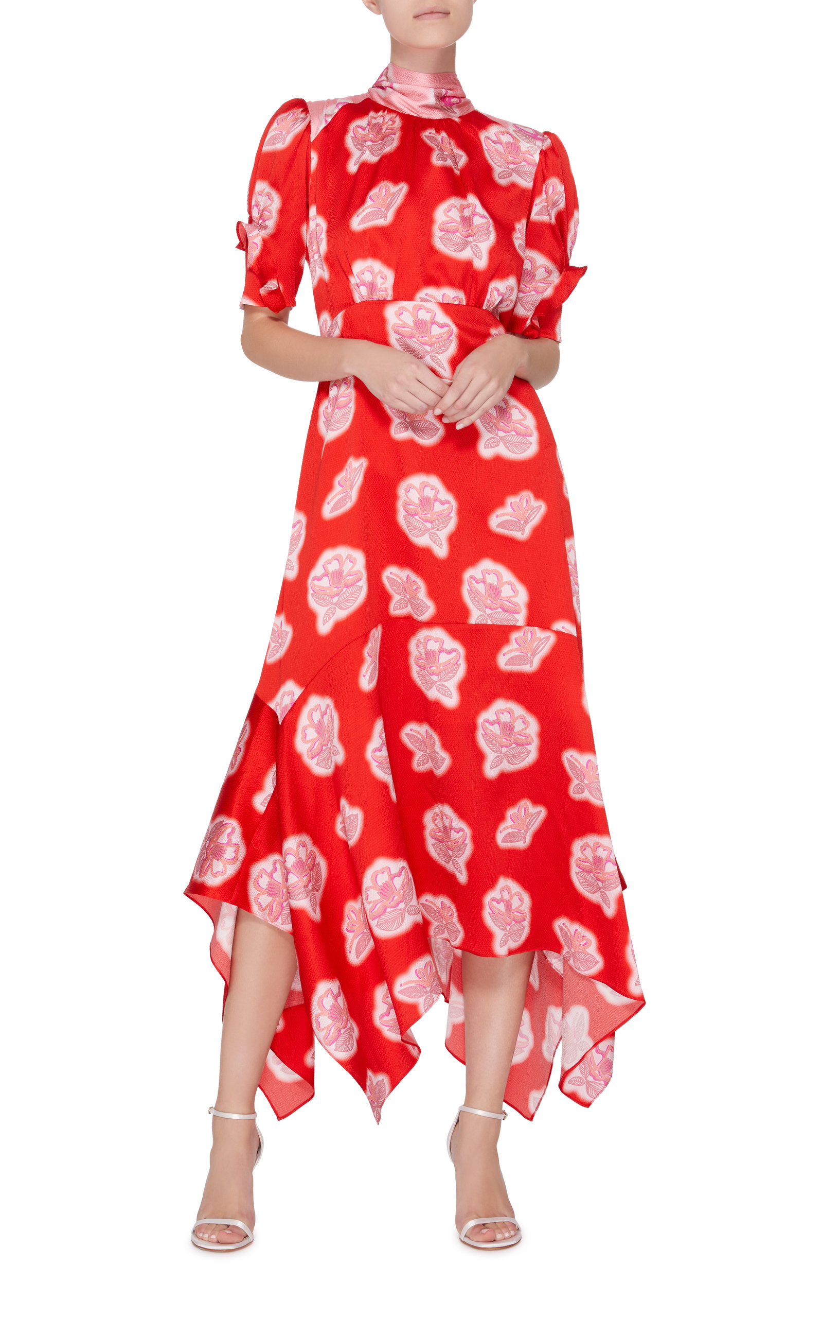 high neck floral midi dress