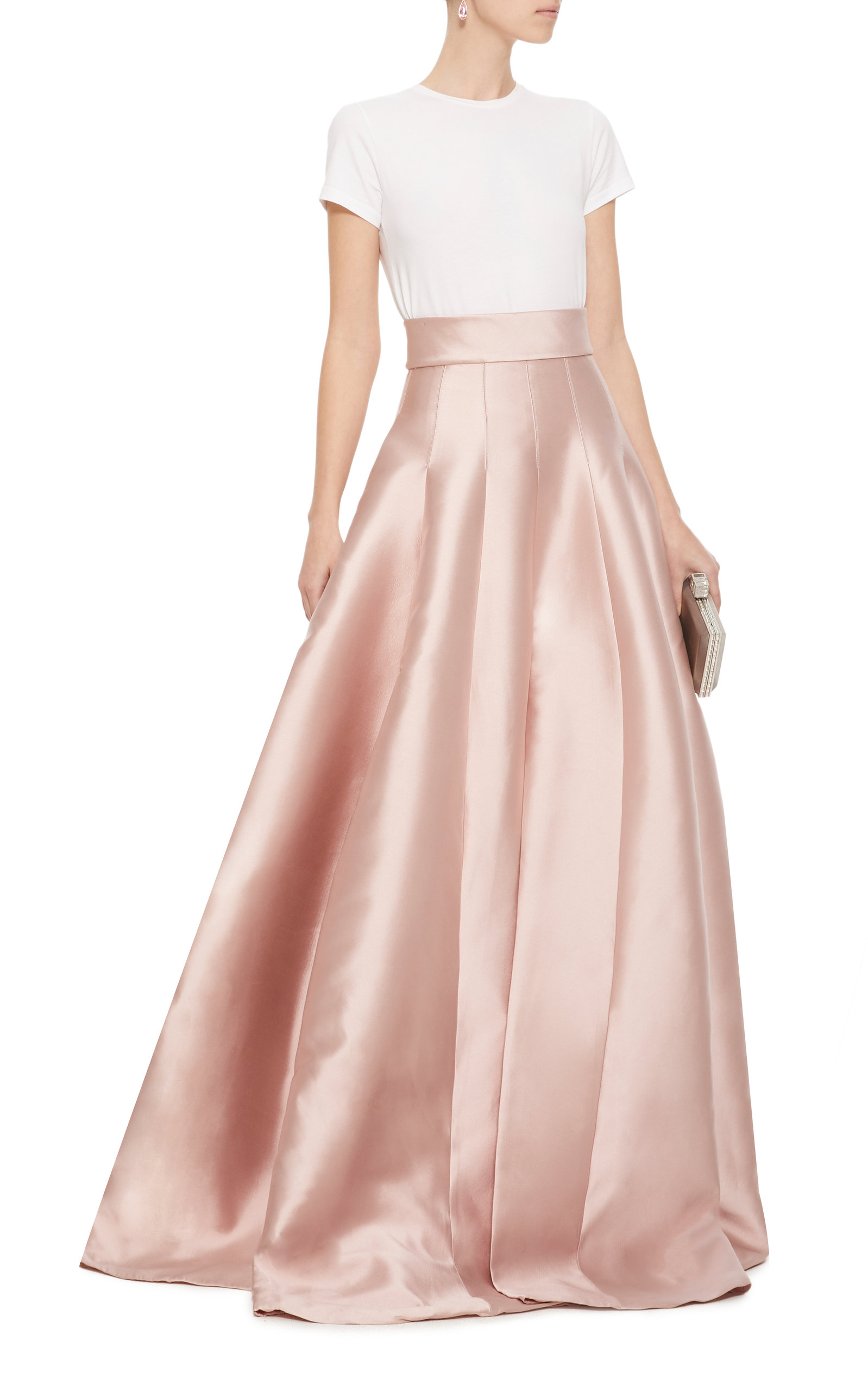 pleated satin maxi skirt