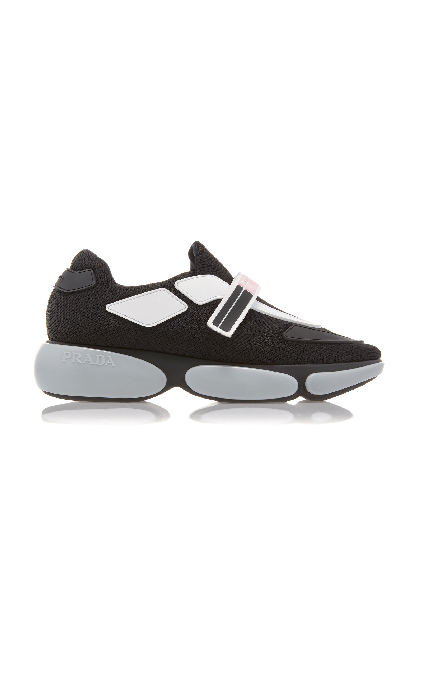 Prada - Women's Cloudbust Rubber and Leather-Trimmed Mesh Sneakers - Black - IT 38 - Moda Operandi