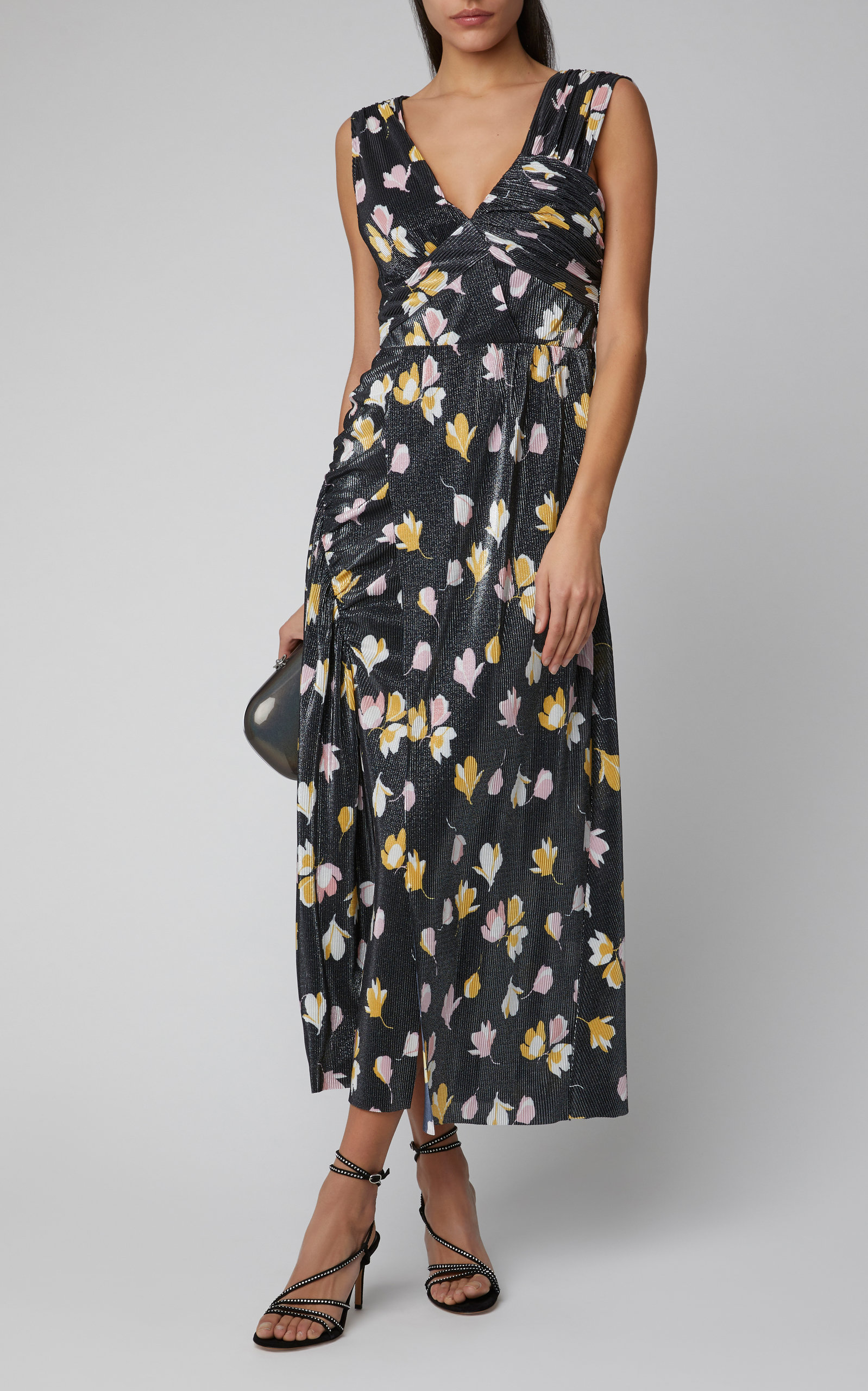self portrait floral printed plisse dress