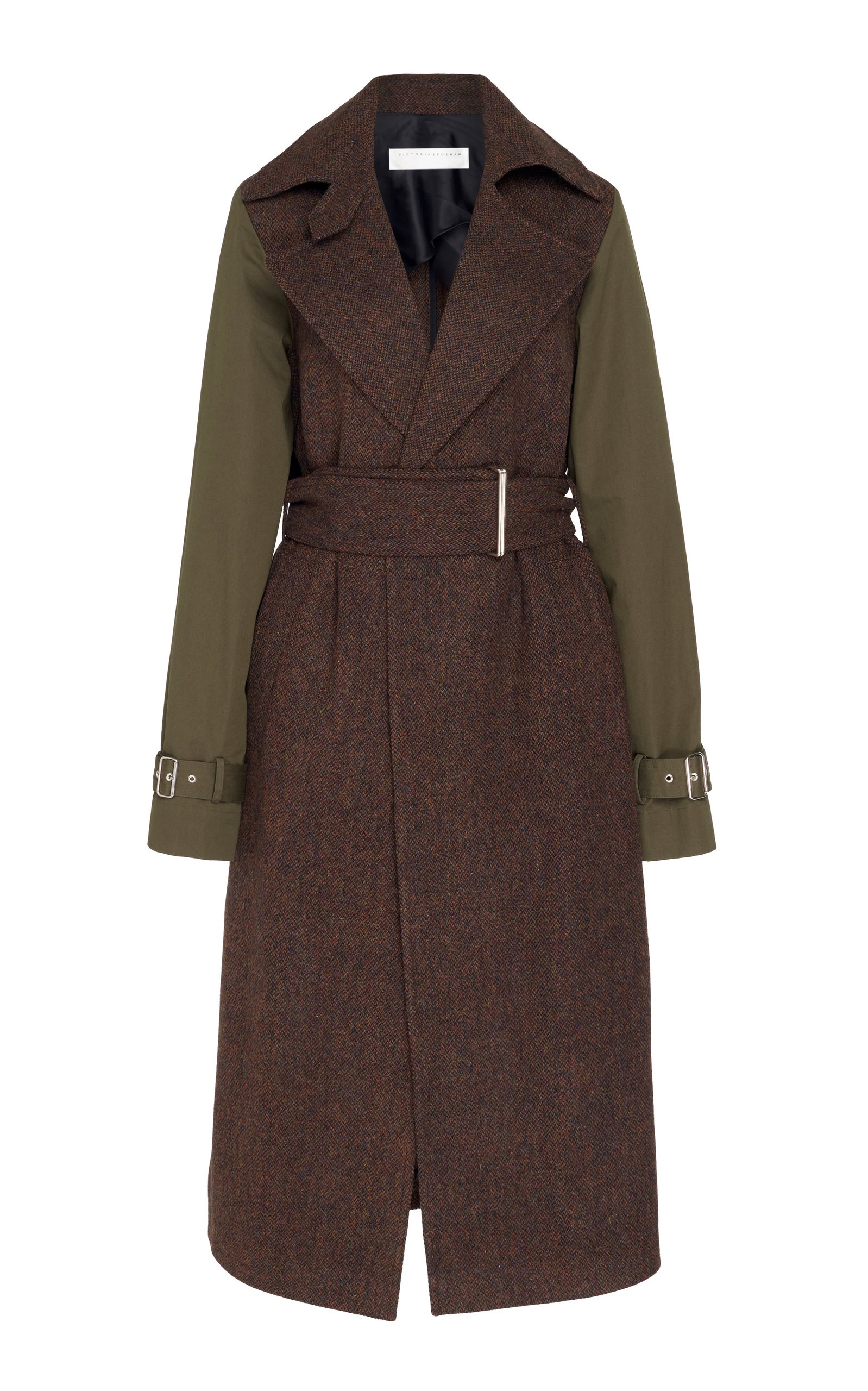 Contrast Sleeve Fitted Wool Trench Coat by Victoria | Moda Operandi