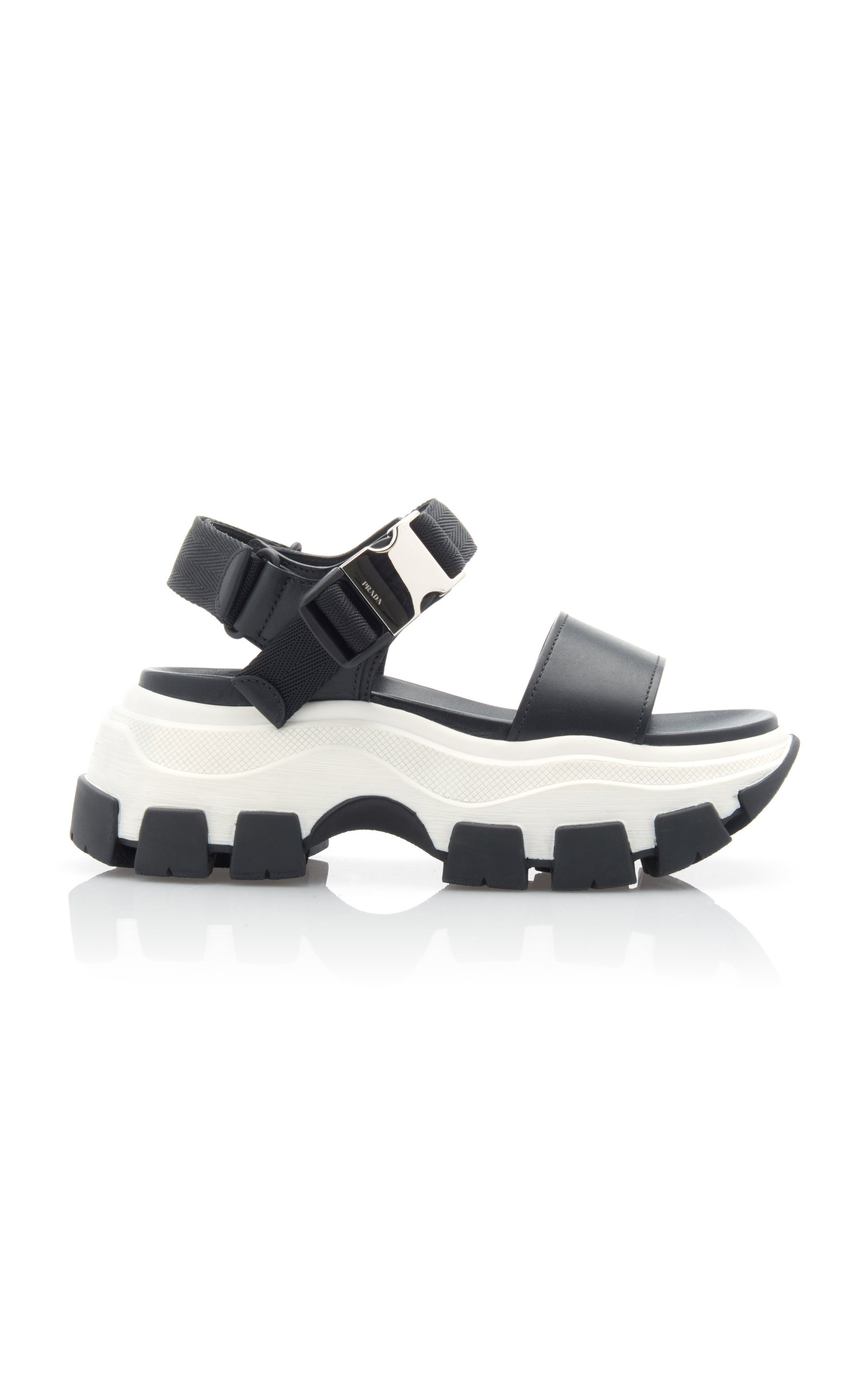 Prada - Women's Buckled Leather And Rubber Sandals - Black/white - IT 39 - Moda Operandi