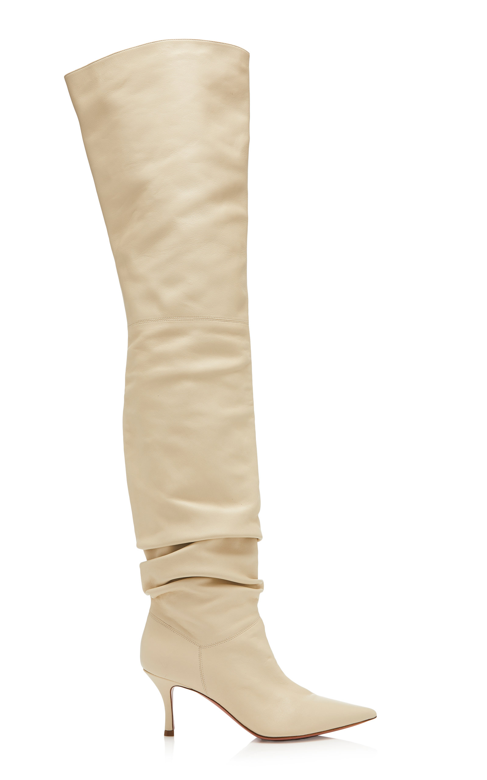 Amina Muaddi – Women's Barbara Leather Over-The-Knee Boots – White – Moda Operandi