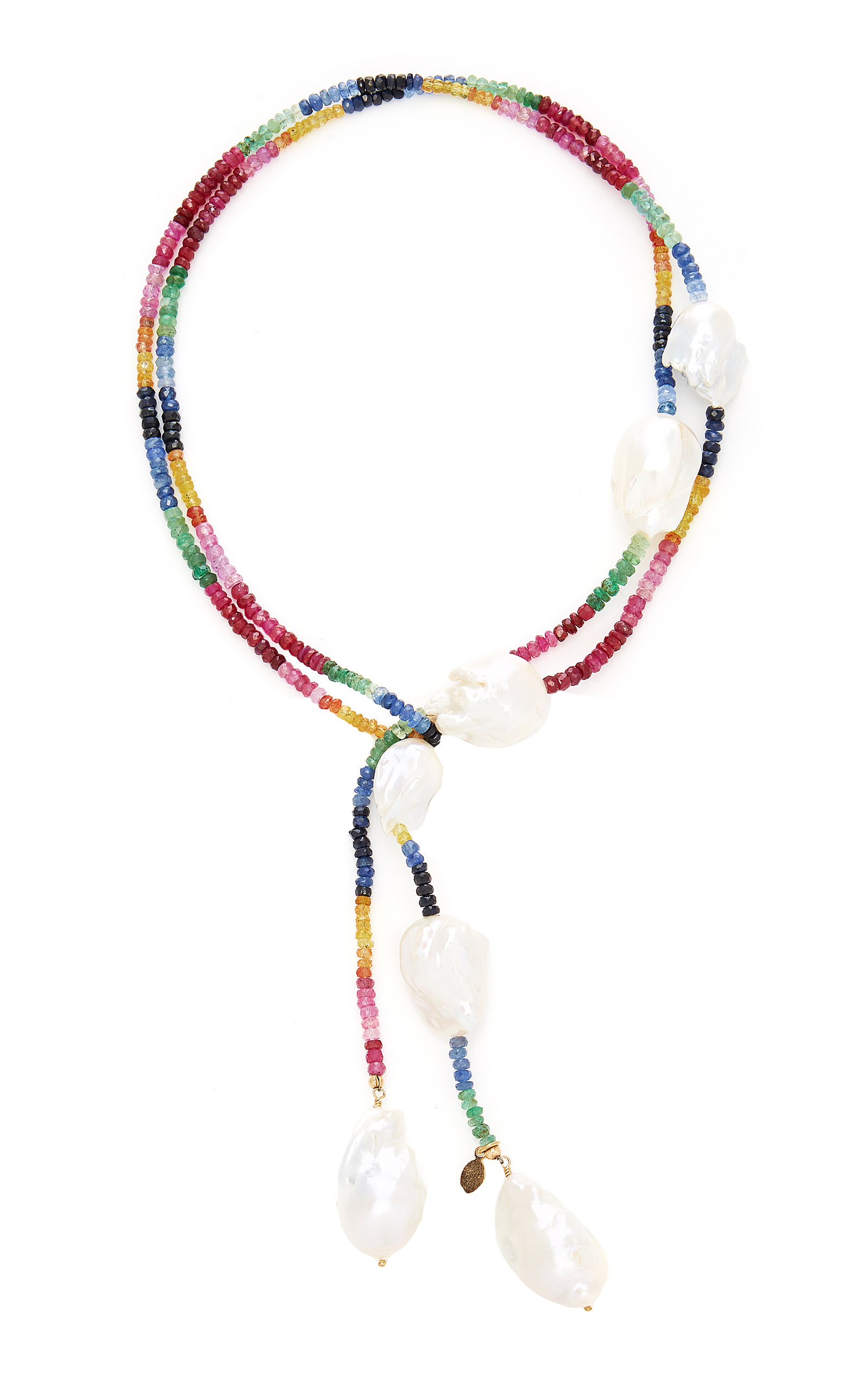 Gold-Filled Ruby; Emerald and Sapphire and Pearl Necklace