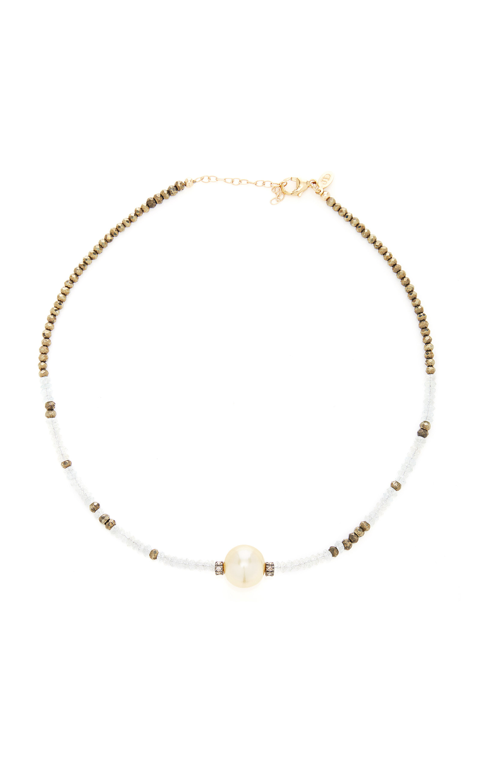 14K Gold; Aquamarine; Pyrite and Pearl Necklace