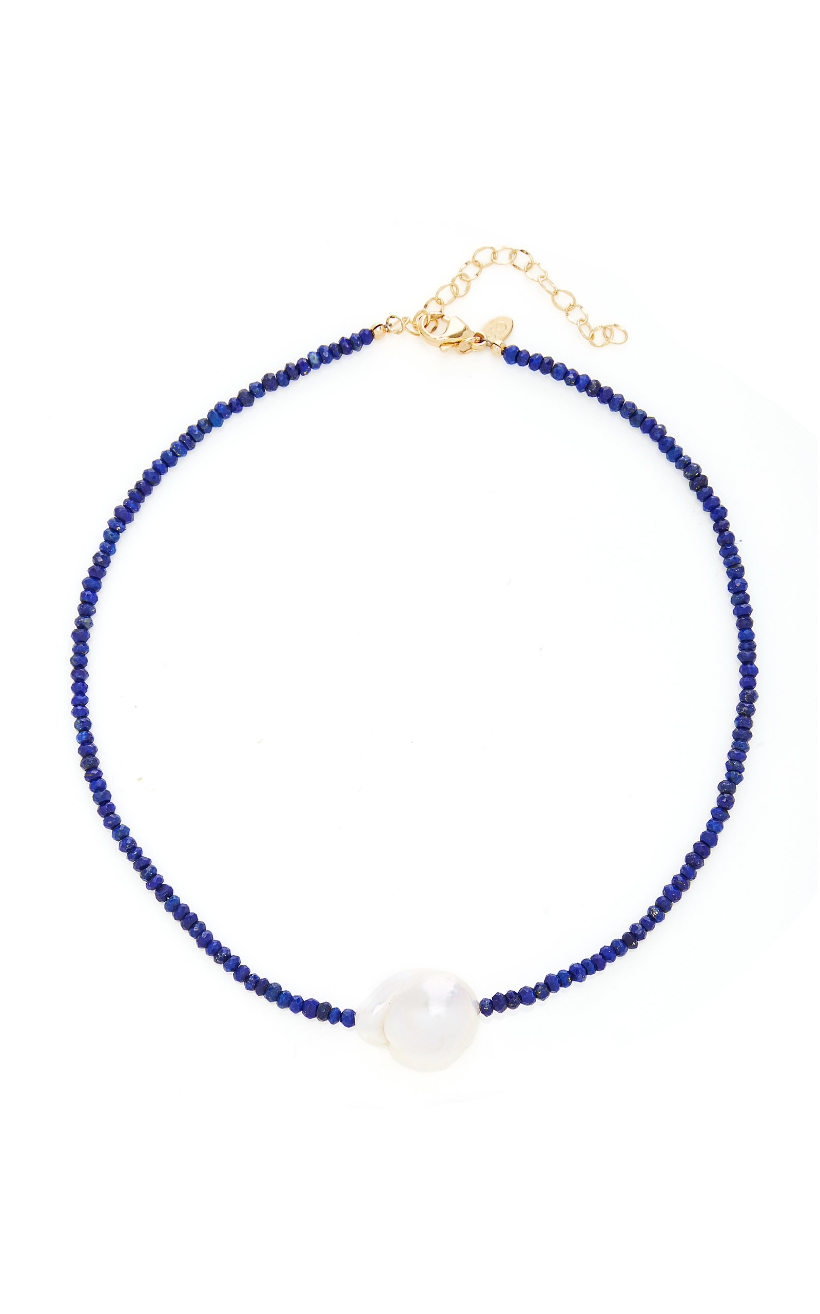 Gold-Filled; Lapis Lazuli and Pearl Necklace