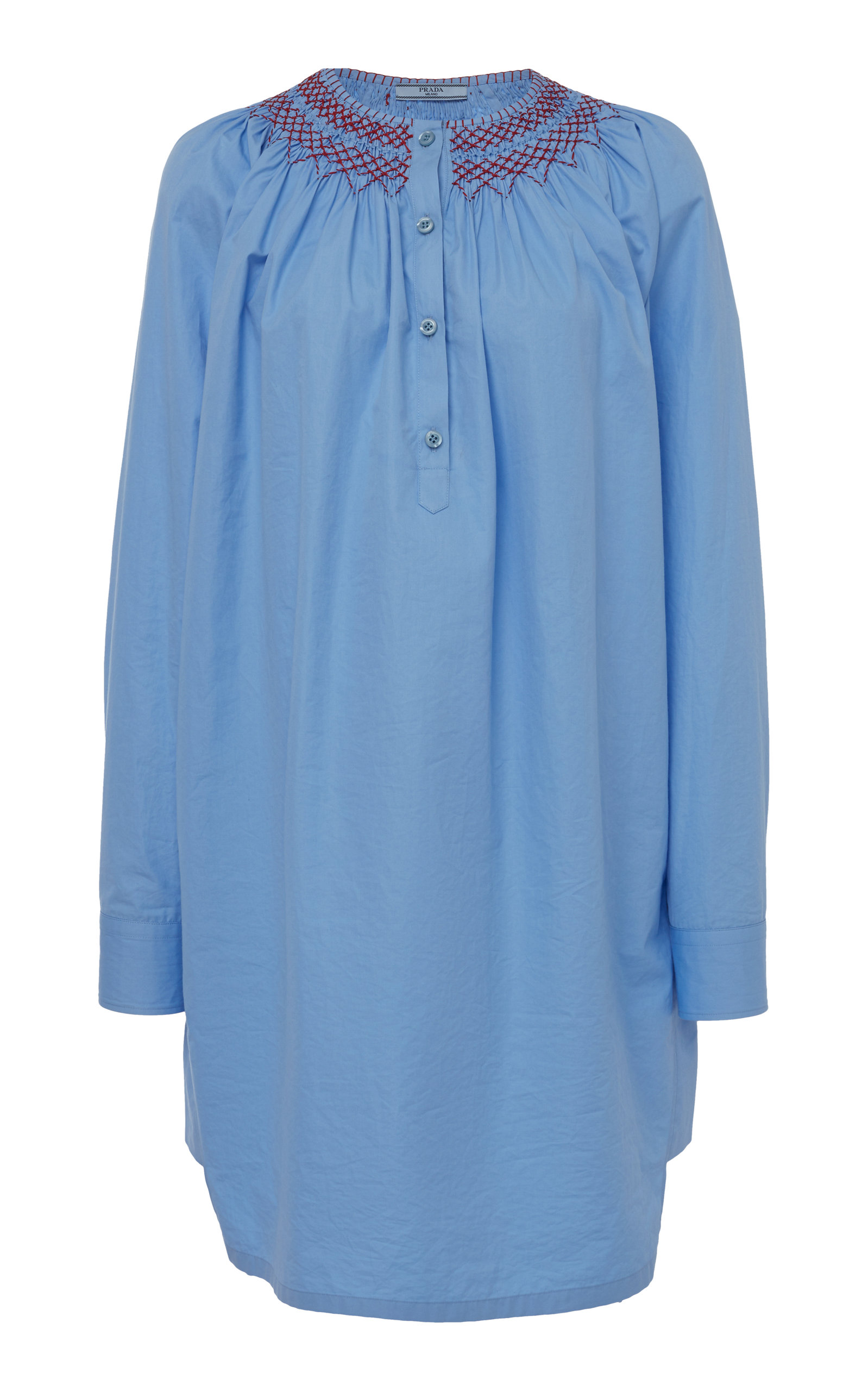 Prada - Smocked Cotton Tunic - Blue - IT 36 - Moda Operandi