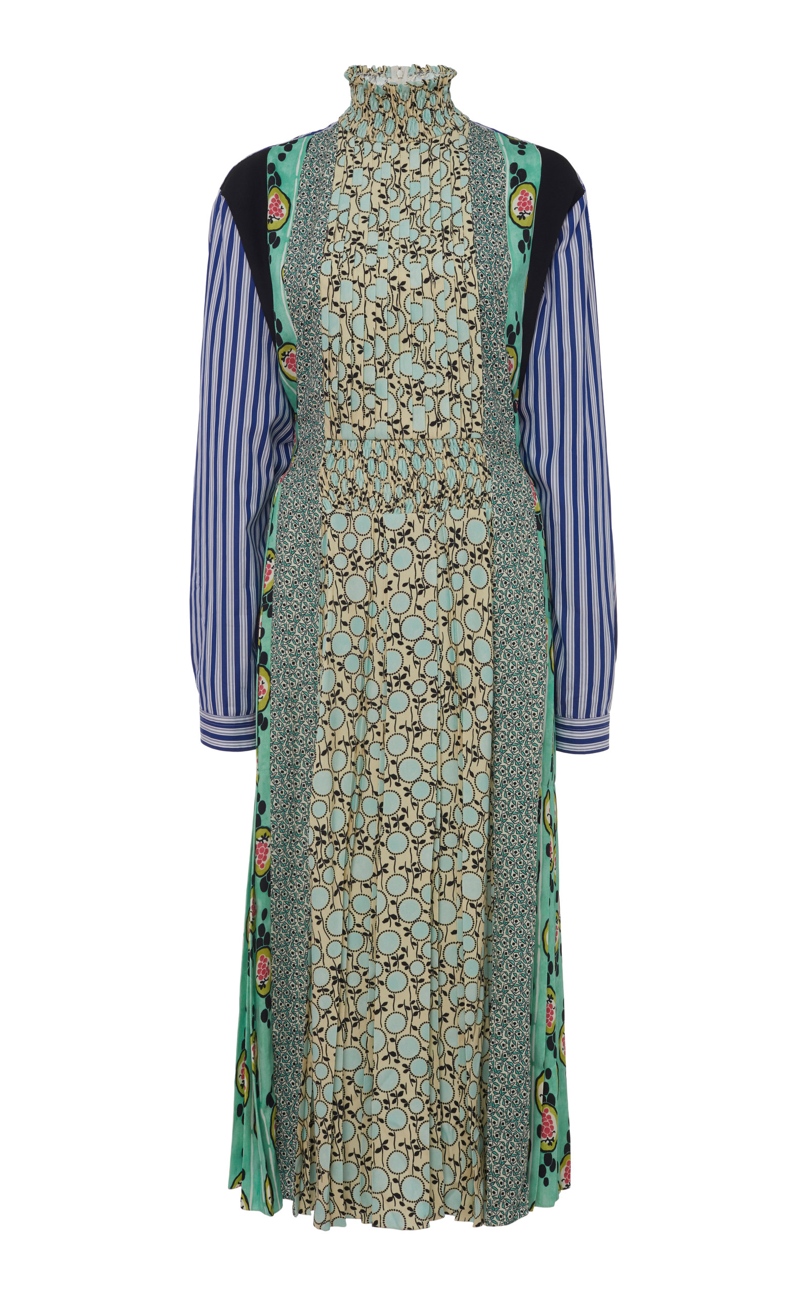 Prada - Women's Patchwork Smocked Crepe Midi Dress - Print - Moda Operandi