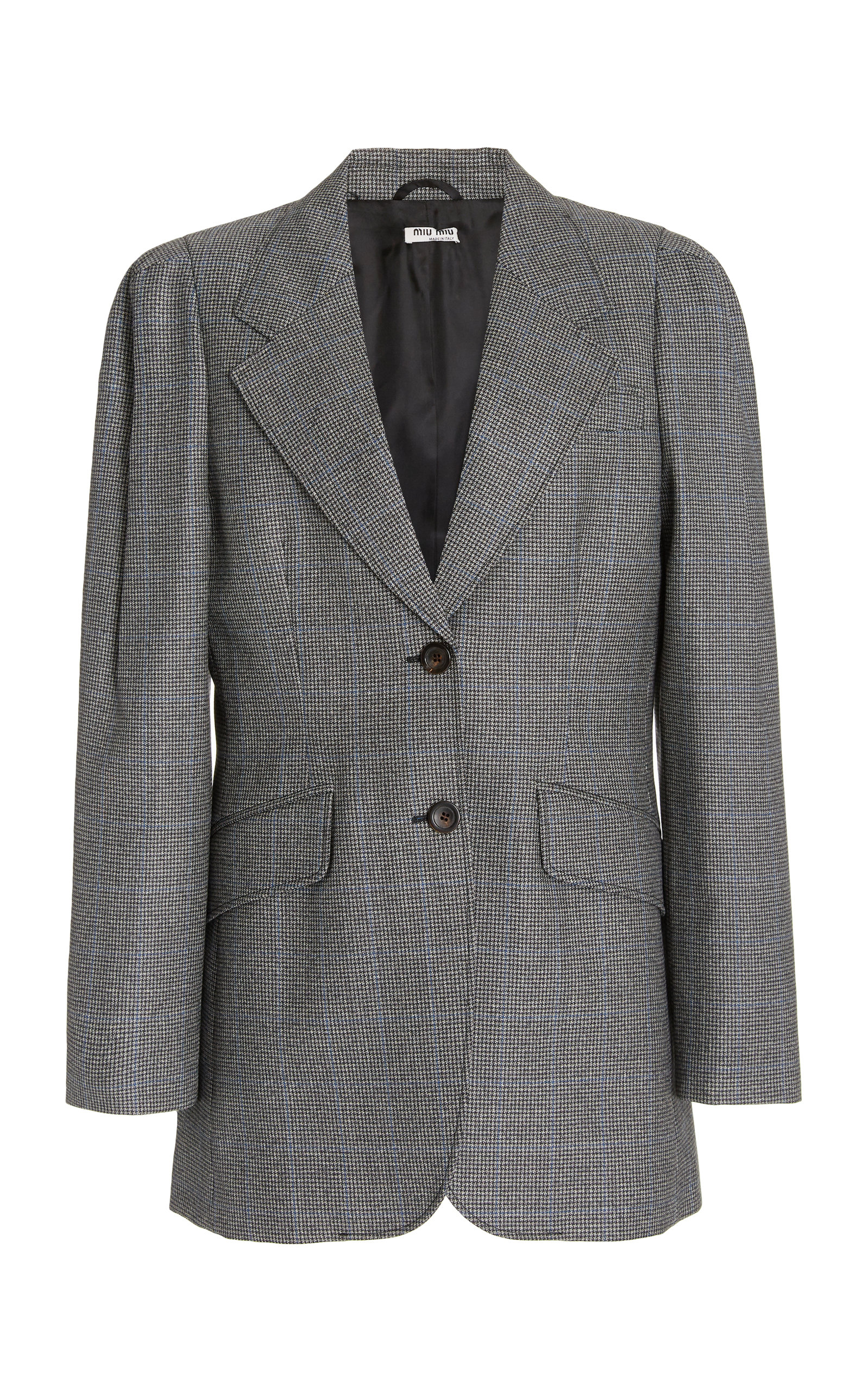 Miu Miu - Women's Puff-Sleeve Checked Wool Blazer - Grey - IT 36 - Moda Operandi