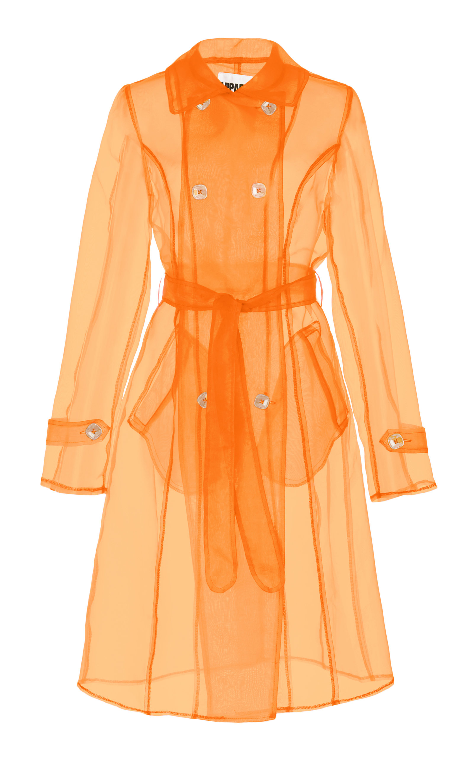 Apparis Oliva Organza Sheer Trench Coat In Orange
