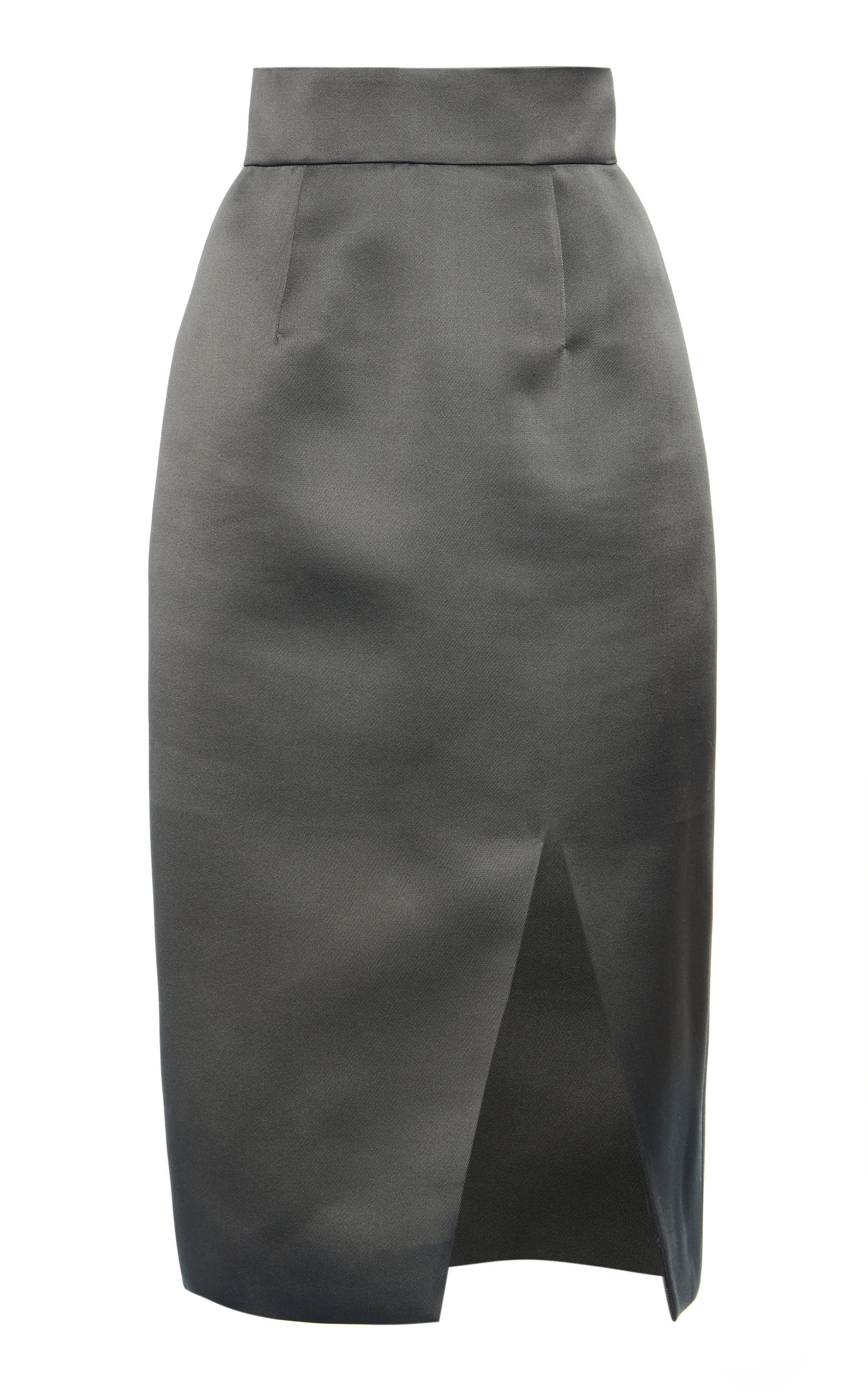 Miu Miu - Women's High-Rise Silk Satin Midi Skirt - Grey - Moda Operandi