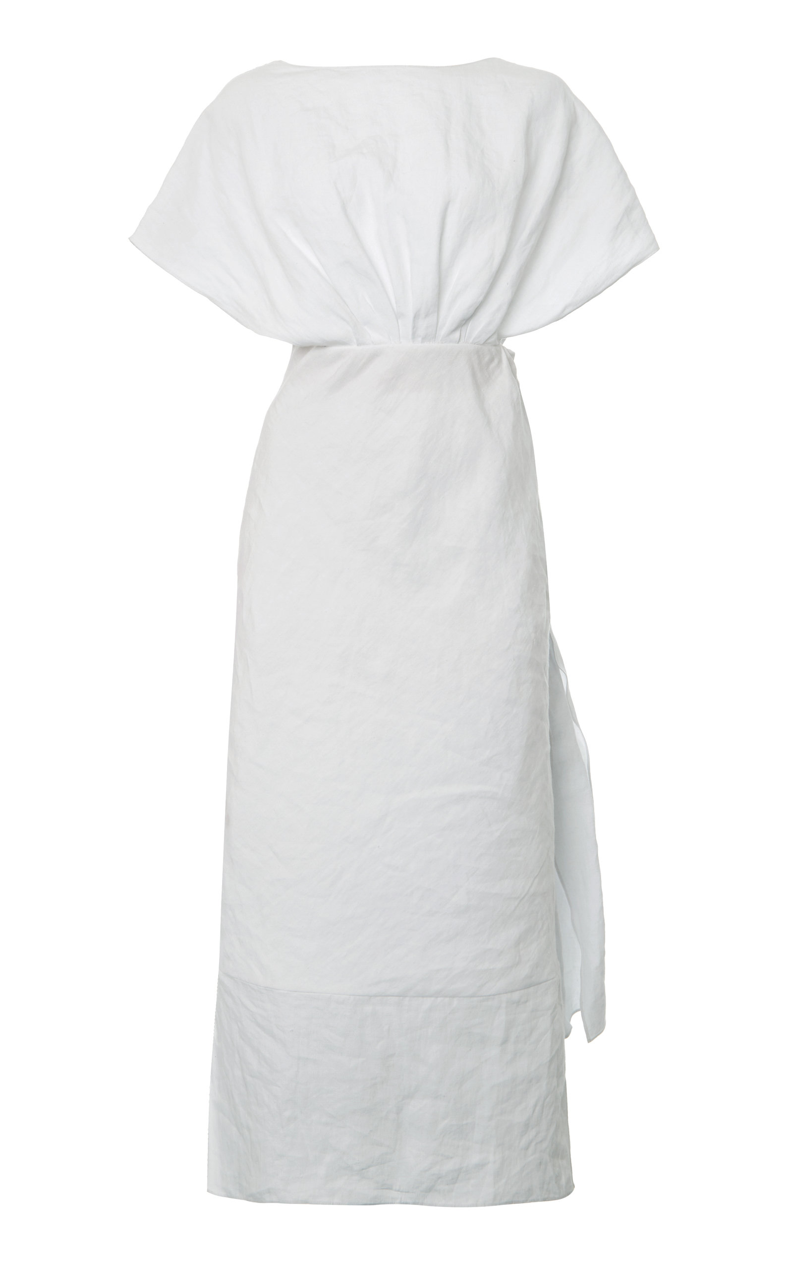 Miu Miu - Women's Drape-Detailed Linen Midi Dress - White - Moda Operandi