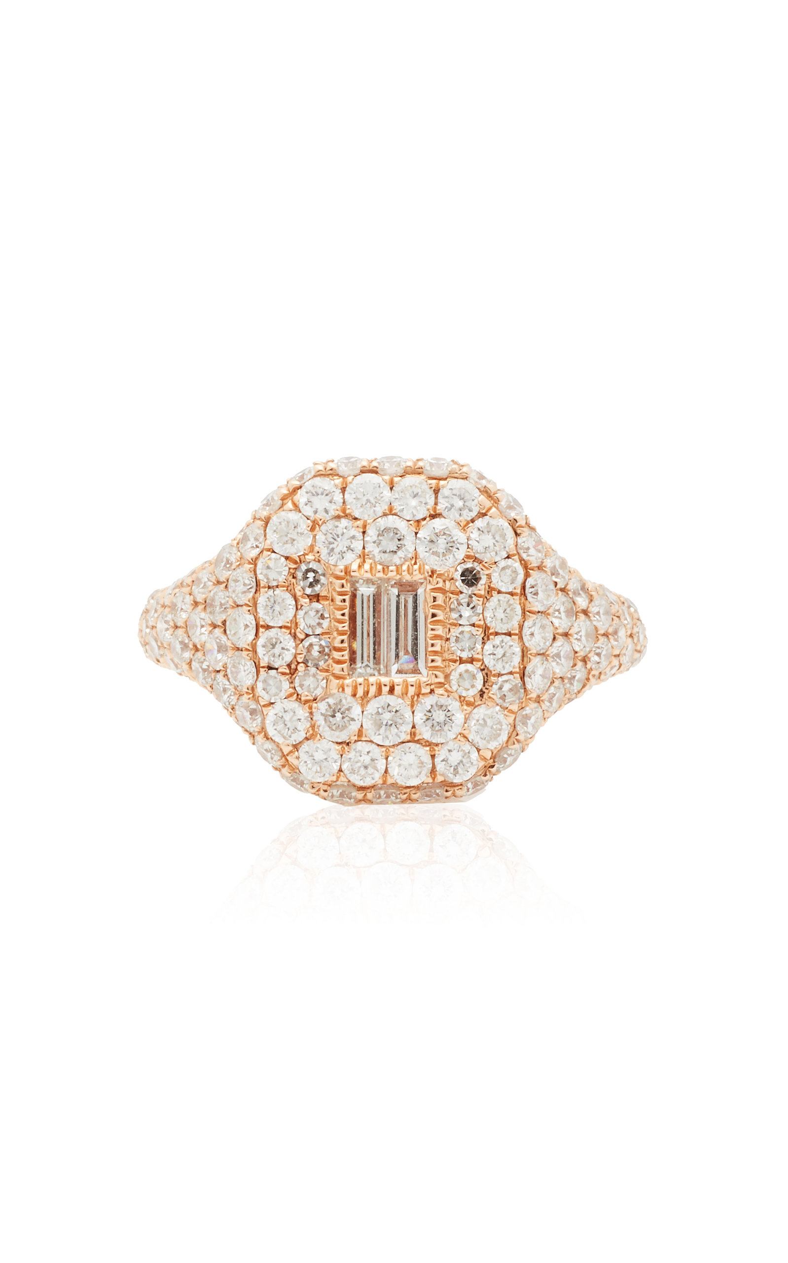 SHAY - Women's 18K Rose Gold Essential Pave Pinky Ring with Baguette Diamond Center - Rose Gold - Moda Operandi - Gifts For Her