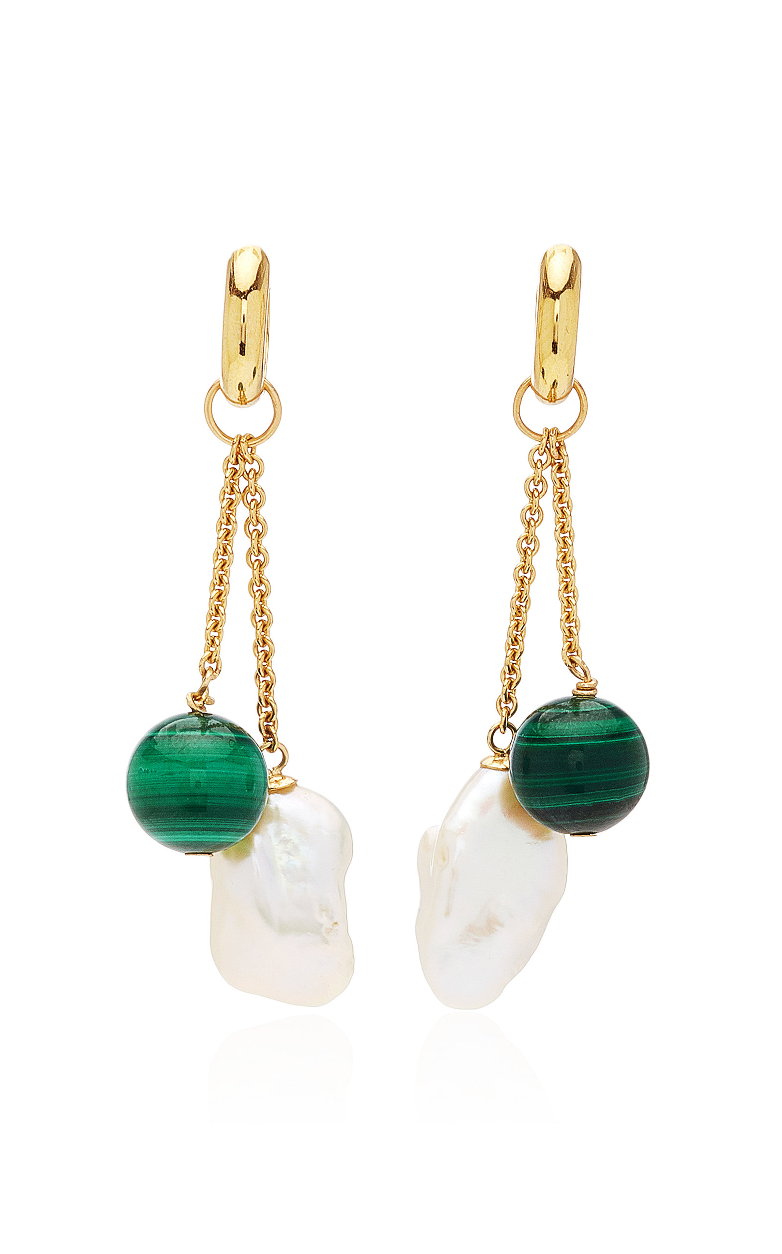 18K Gold; Malachite And Pearl Earrings