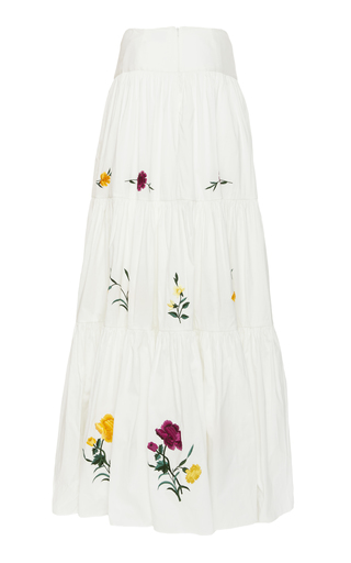 Adrina Tiered Floral-Embroidered Cotton-Silk Maxi Skirt展示图