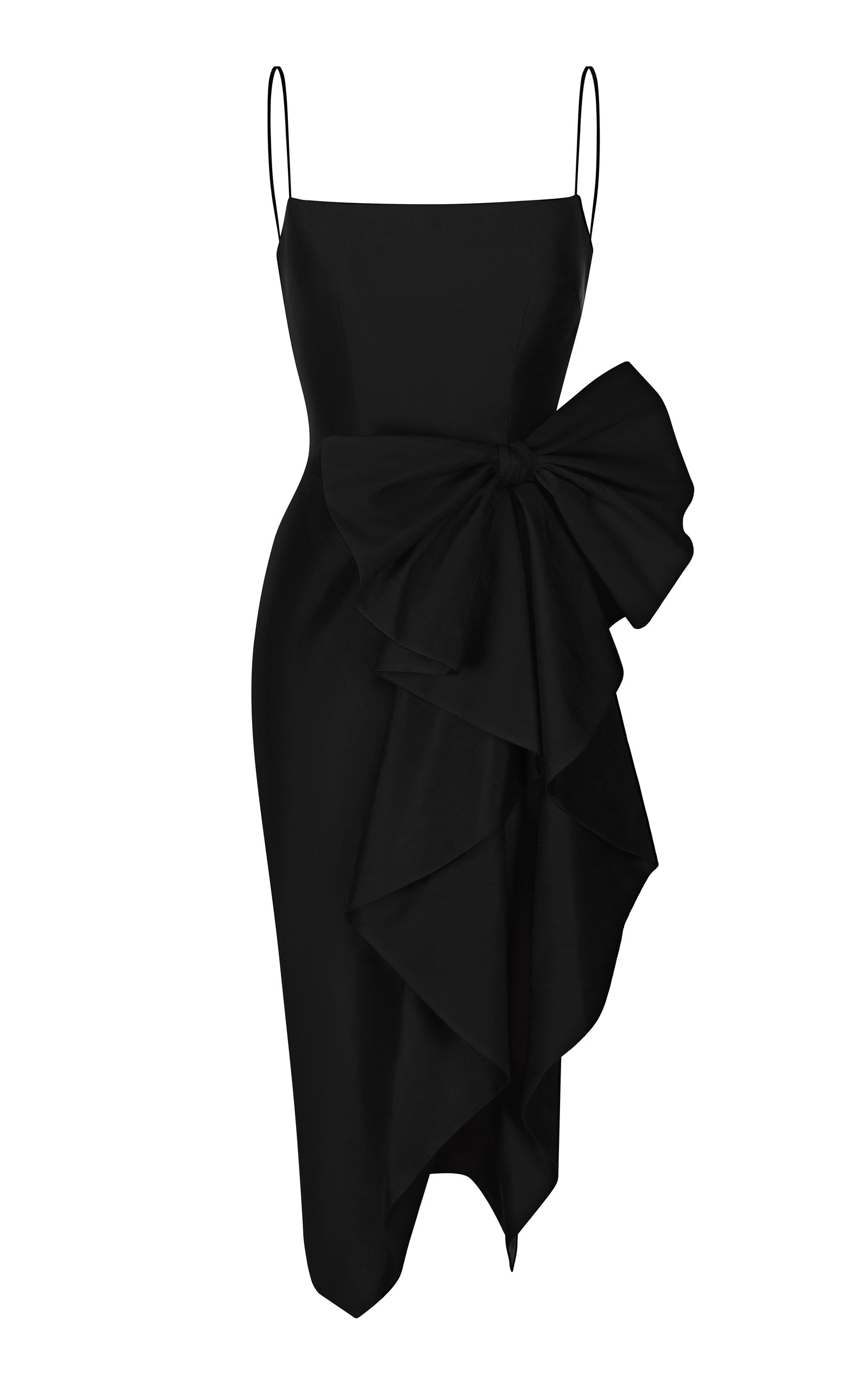 Rasario Women's Draped Bow Silk Midi Dress In Black | ModeSens