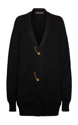Oversized Safety Pin Wool Cardigan by Versace | Moda Operandi