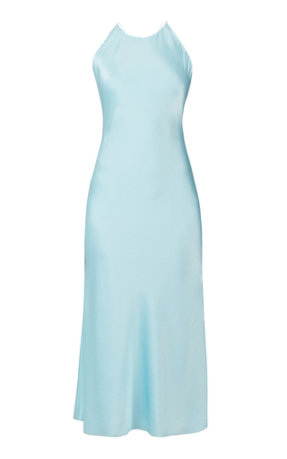 blue satin midi dress