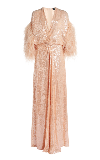 Feather-Embellished Sequined Gown by Jenny Packham | Moda Operandi