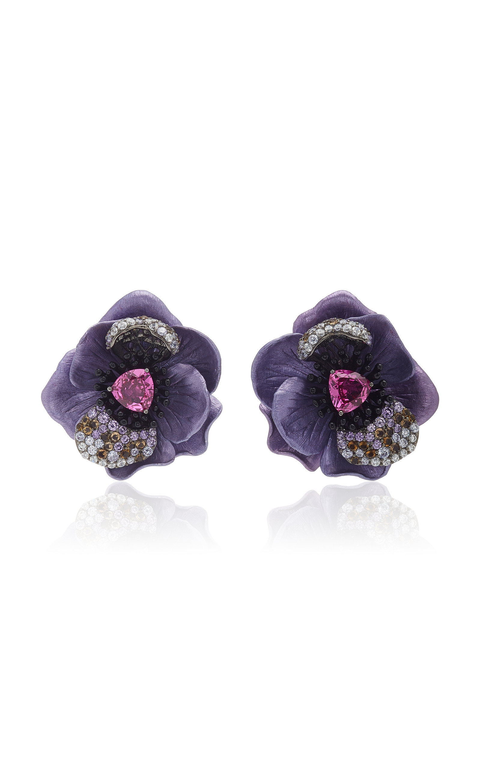 Anabela Chan Bloom 18k Yellow Gold Multi-stone Earrings In Purple