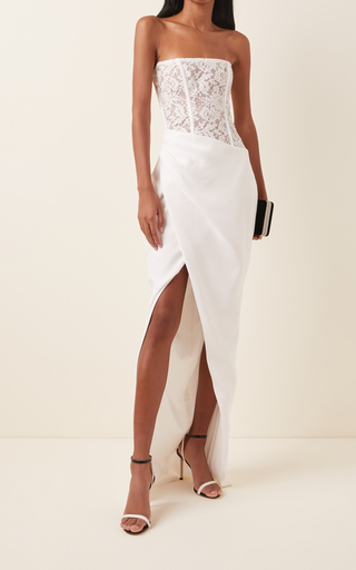 Exclusive Strapless Chantilly Lace Midi Dress展示图