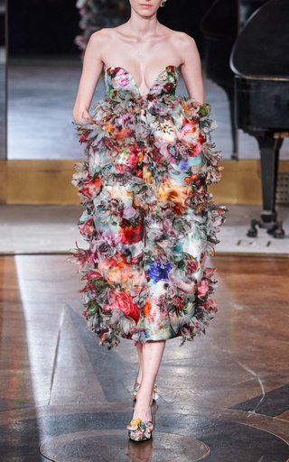 Ruffled Floral Strapless Midi Dress展示图