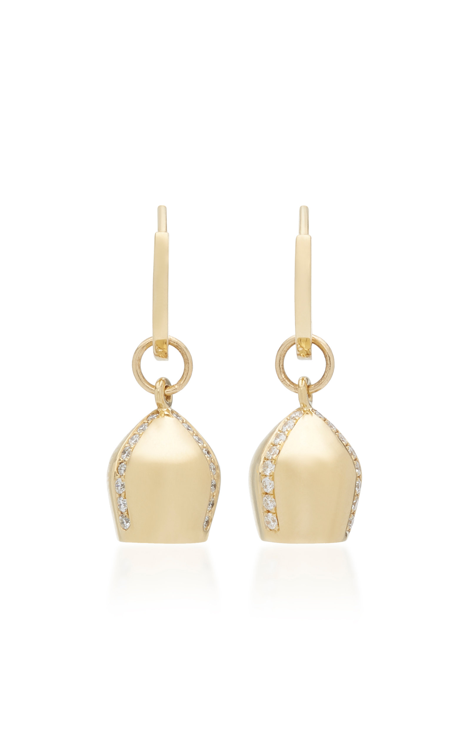 18K Gold & Diamond Lune Charm Hoop Earrings