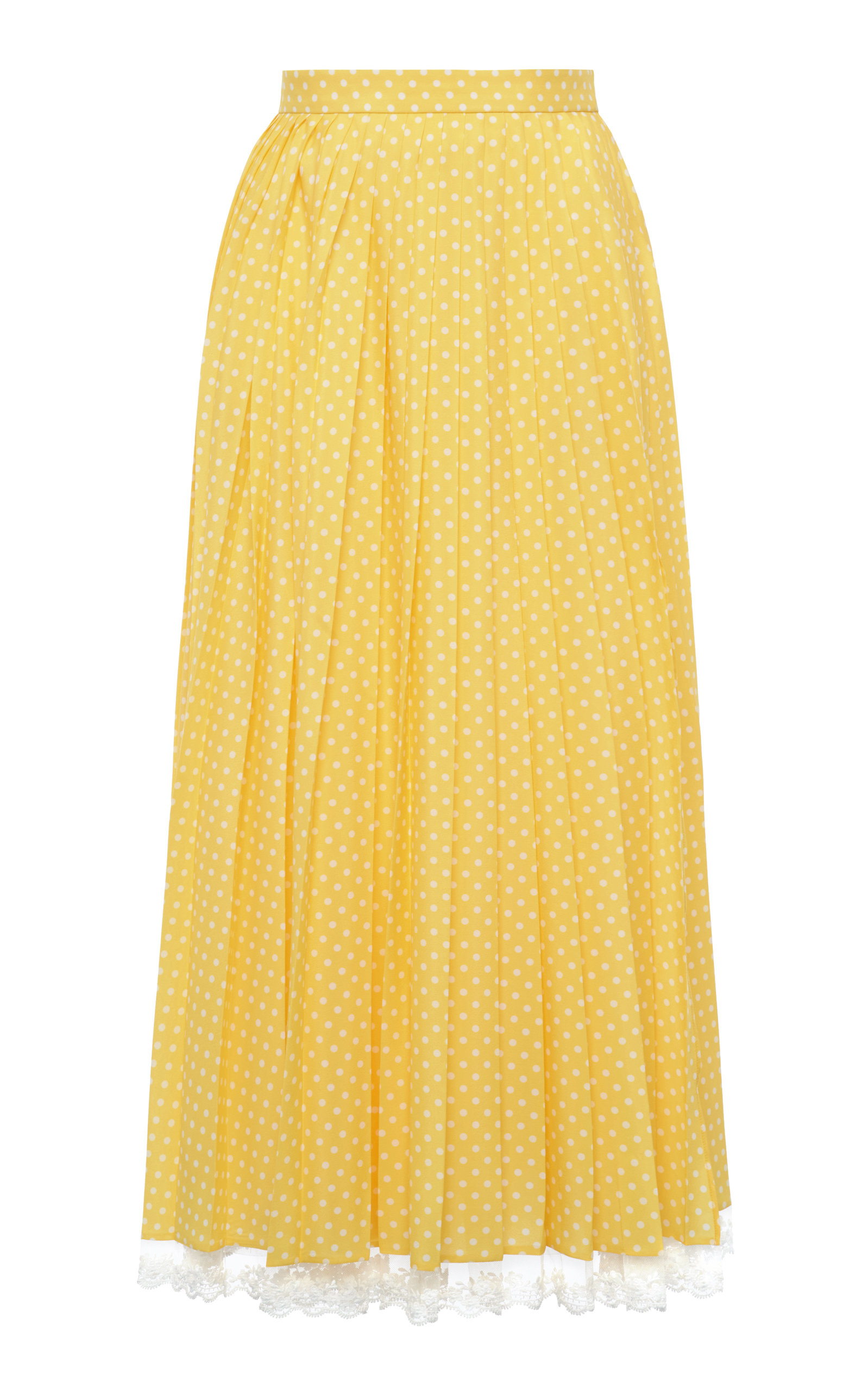Miu Miu Women's Lace-Trimmed Pleated Polka-Dot Crepe Midi Skirt