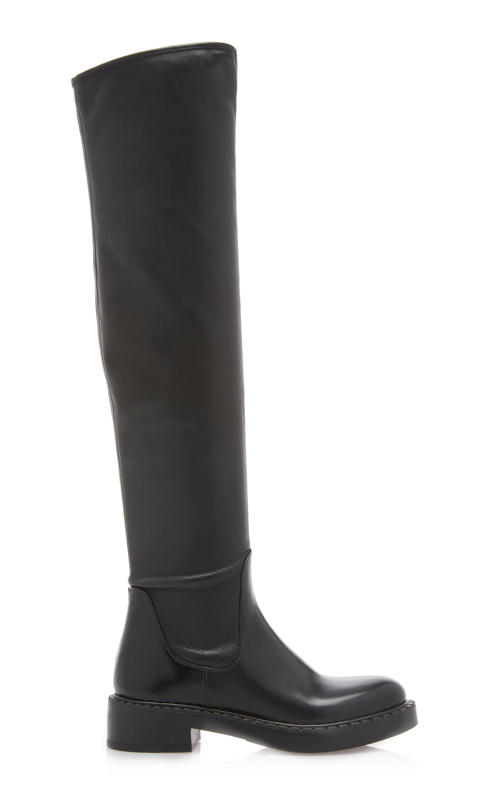 Prada - Women's Stretch-Leather Over-The-Knee Boots - Black - Moda Operandi