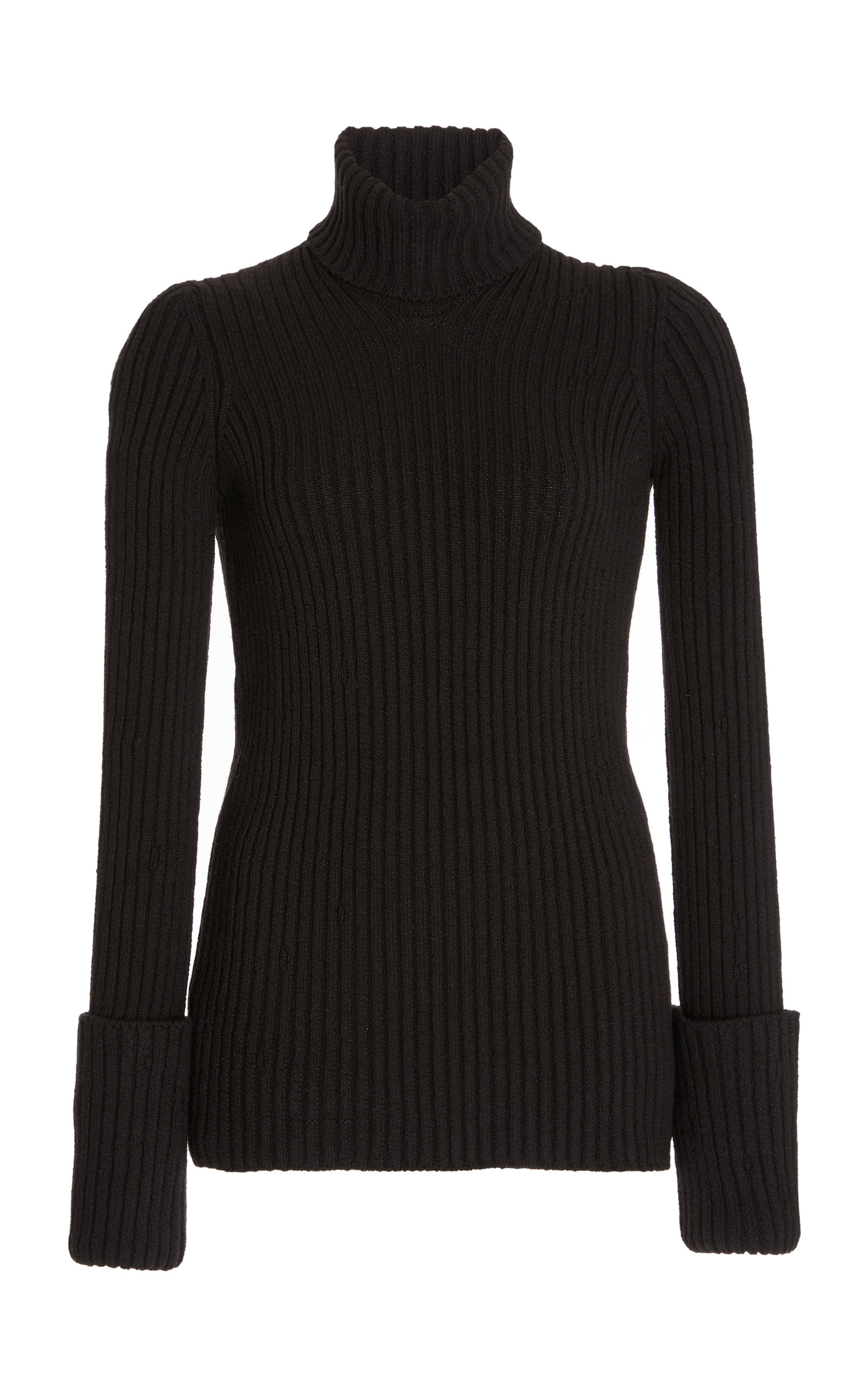 Ribbed-Knit Wool Turtleneck Sweater