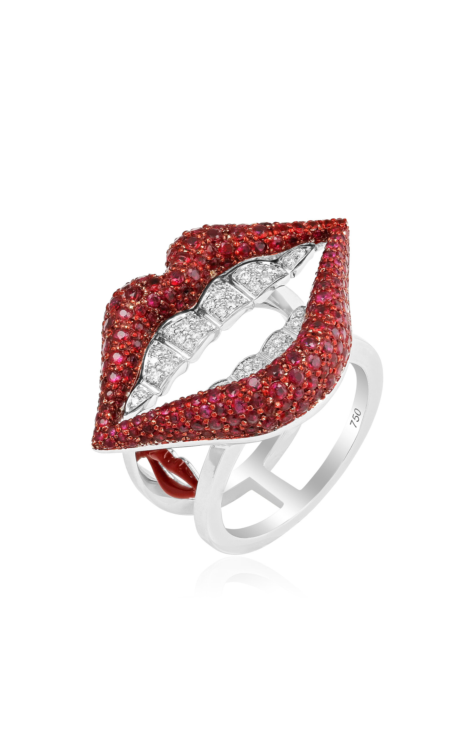 Lip Lock Twinke 18K White Gold; Diamond And Ruby Ring