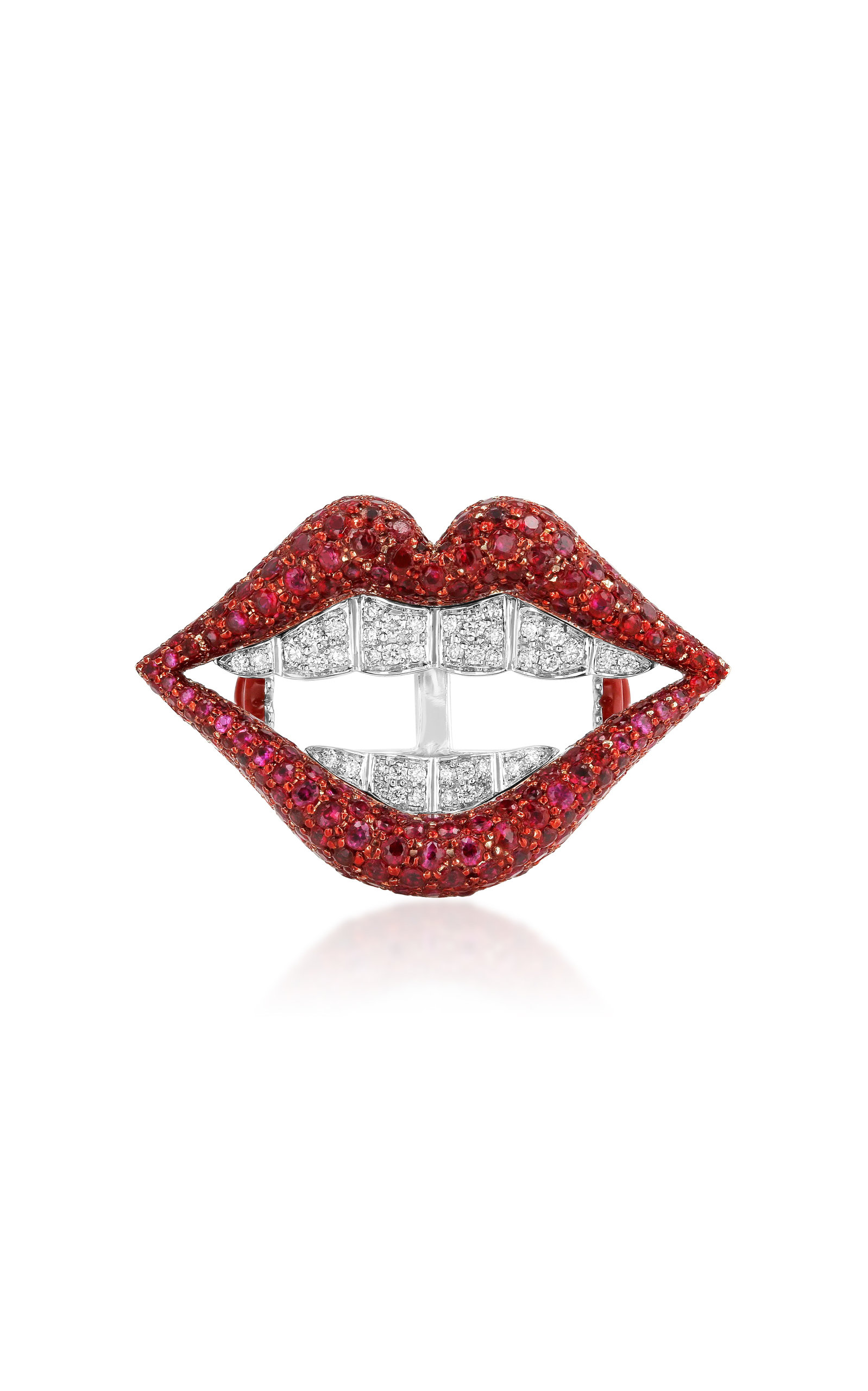 Aisha Baker Women's Lip Lock Twinke 18K White Gold; Diamond And Ruby Ring
