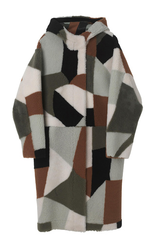 Welyn Reversible Oversized Patchwork Shearling Hooded Coat展示图