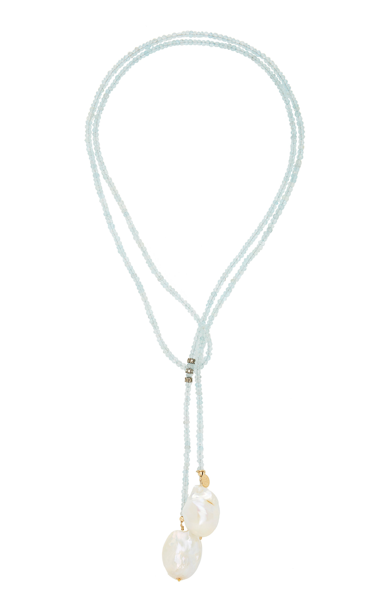 Gold-Filled; Aquamarine; Diamond and Pearl Necklace