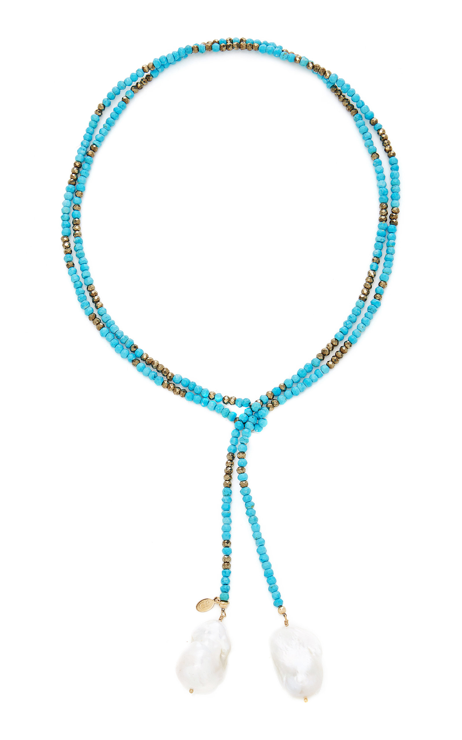 Gold-Filled; Turquoise; Pyrite and Pearl Necklace