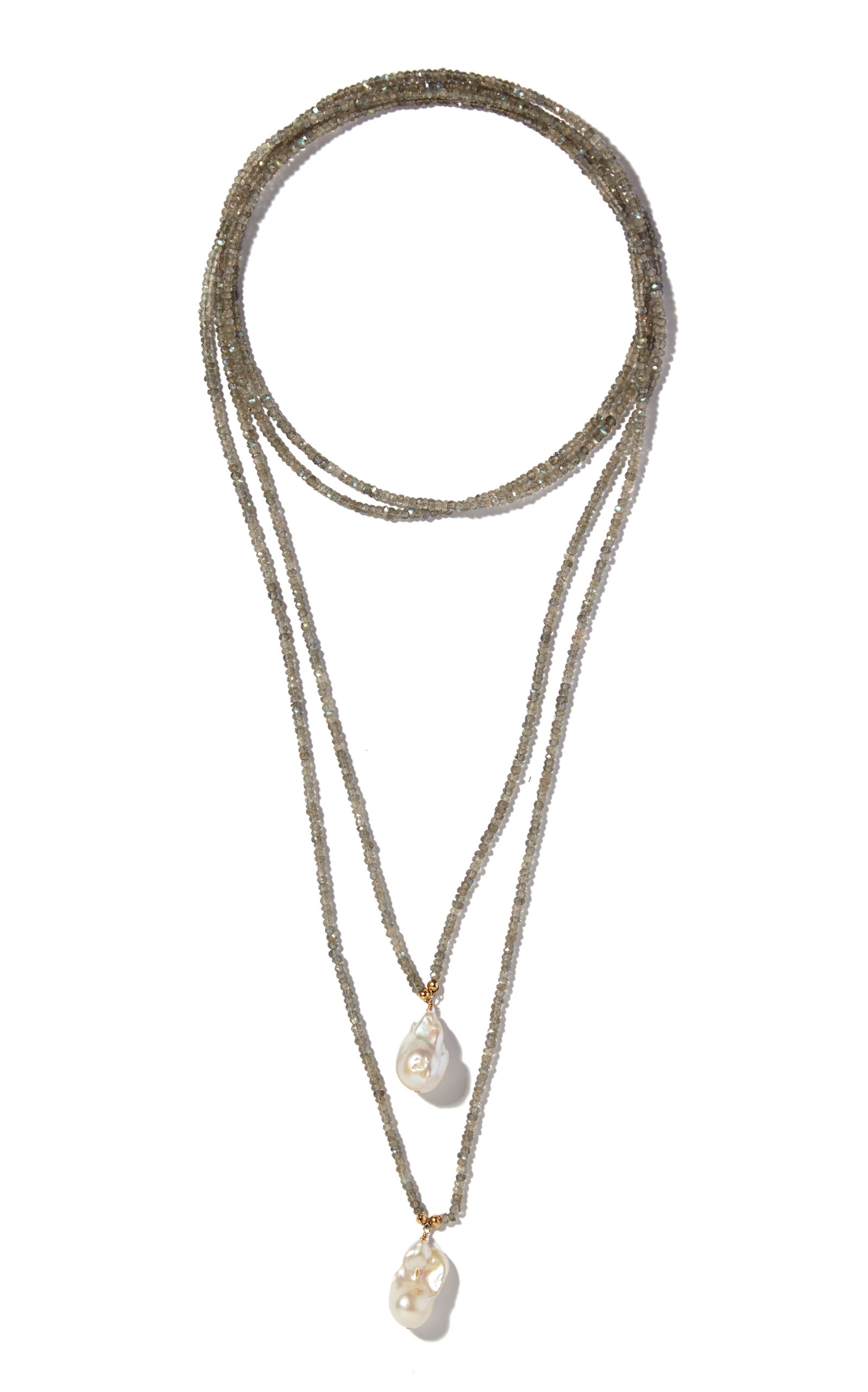 Labradorite And Pearl Lariat Necklace