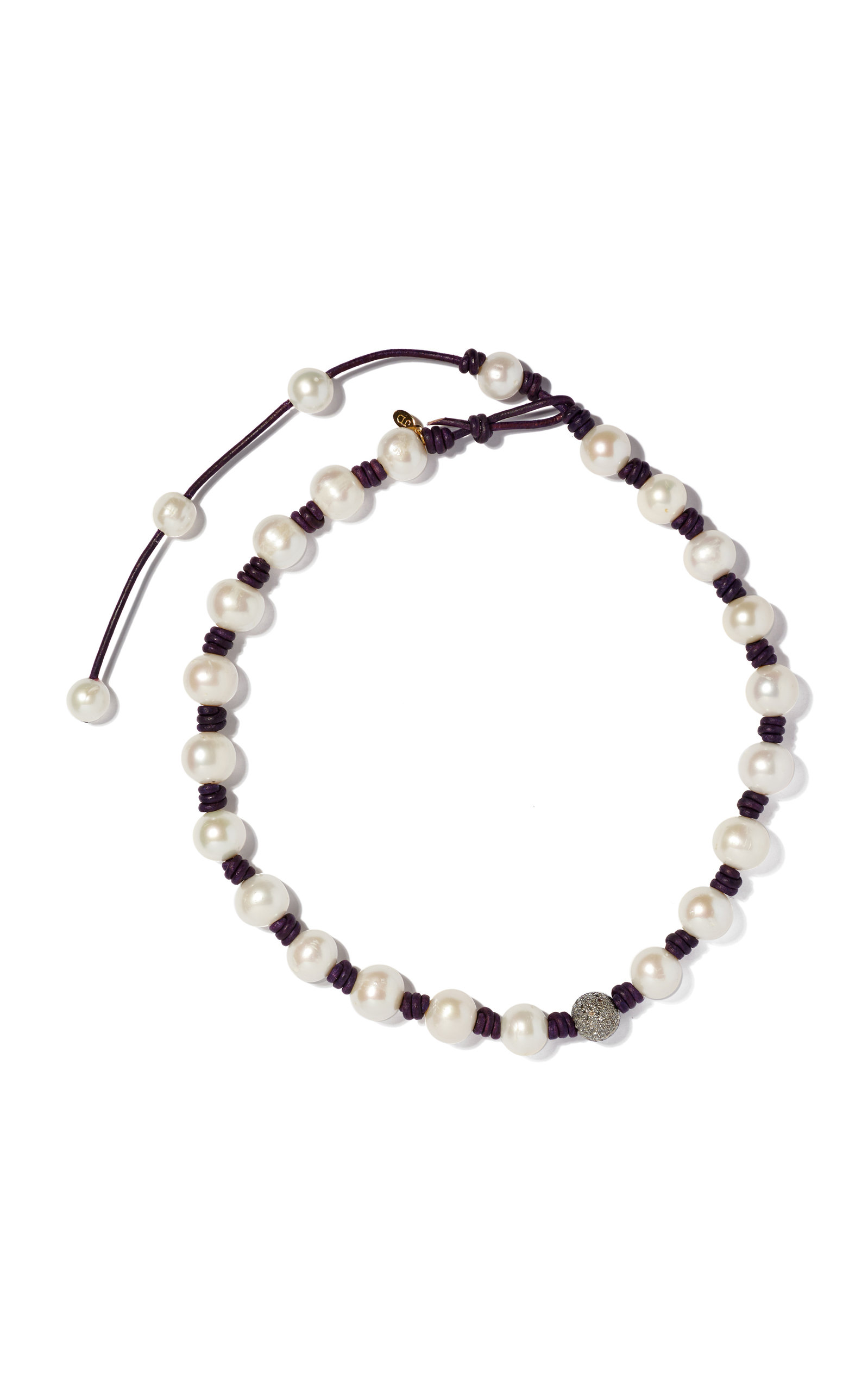 Diamond-Accented Pearl And Leather Necklace