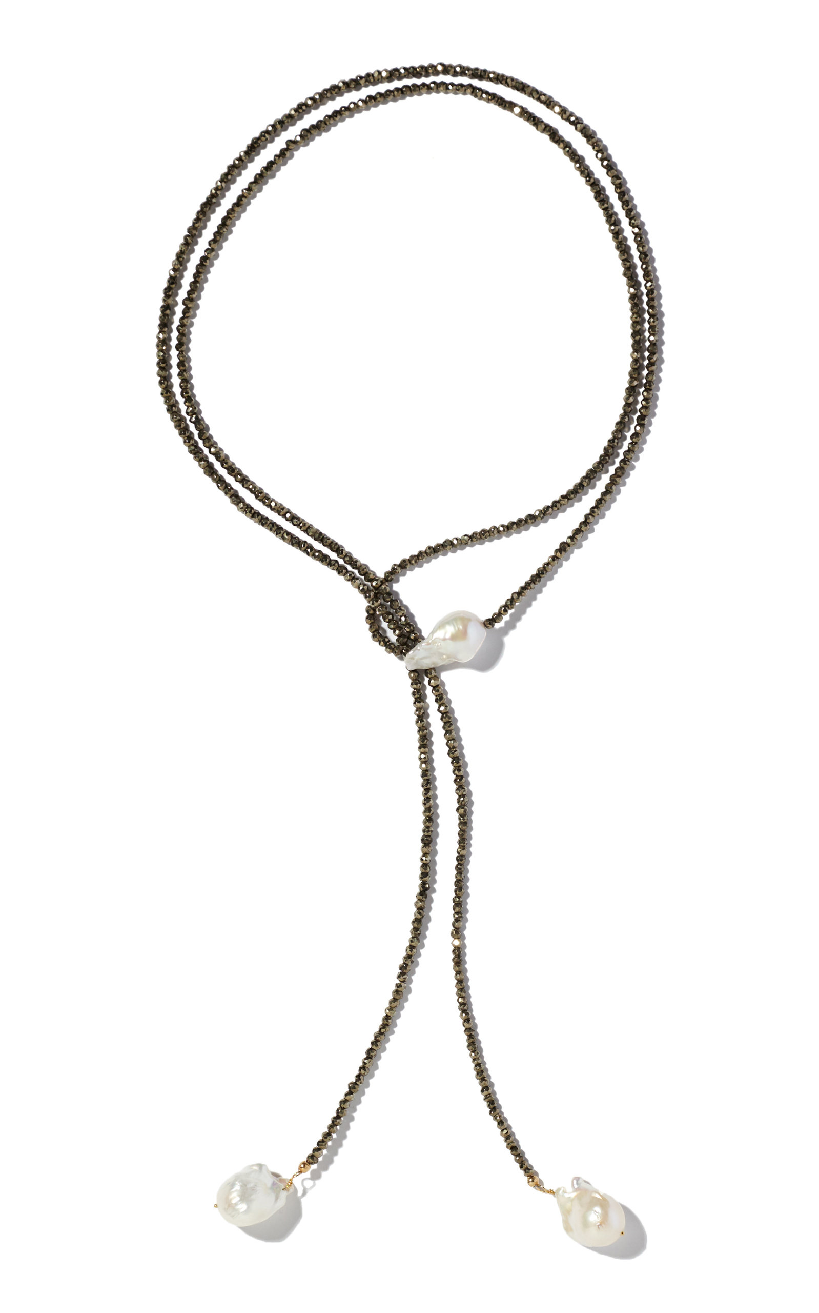 Pyrite And Pearl Lariat Necklace