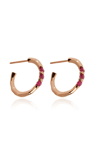 Floating-Stone 18k Rose-Gold and Ruby Hoops展示图