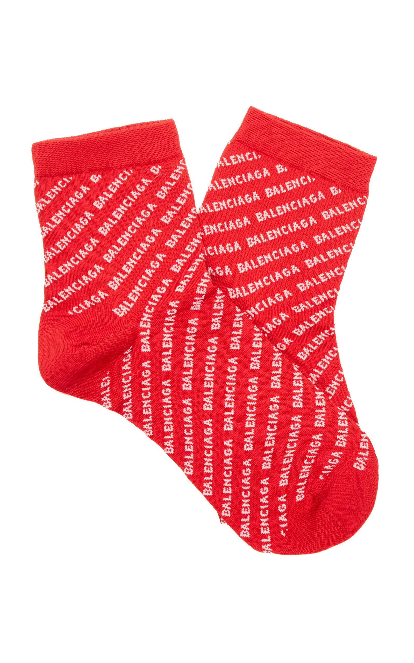 Balenciaga - Women's Logo Pattern Cotton Socks - Red - Moda Operandi