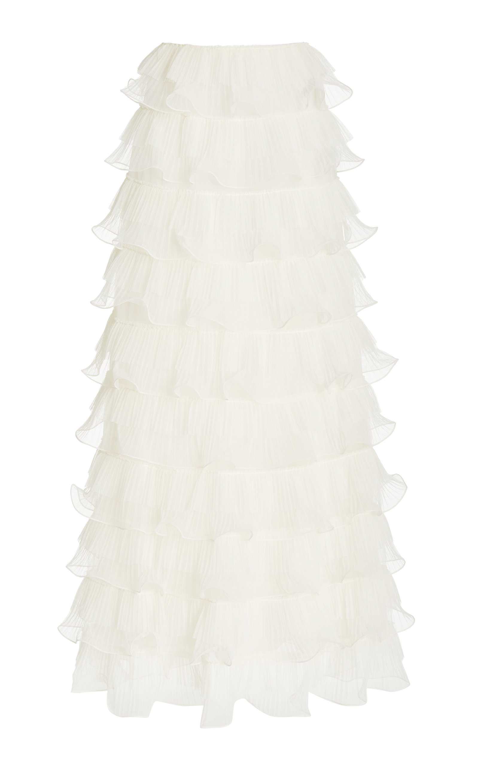 Giambattista Valli Women's Tiered Plissã© Tulle Maxi Skirt In White,pink