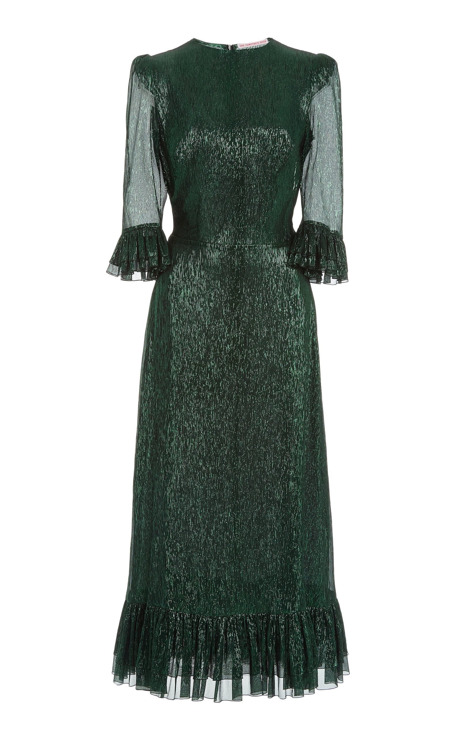 The Vampire's Wife - Women's The Falconetti Metallic Chiffon Midi Dress - Green - UK 14 - Moda Operandi